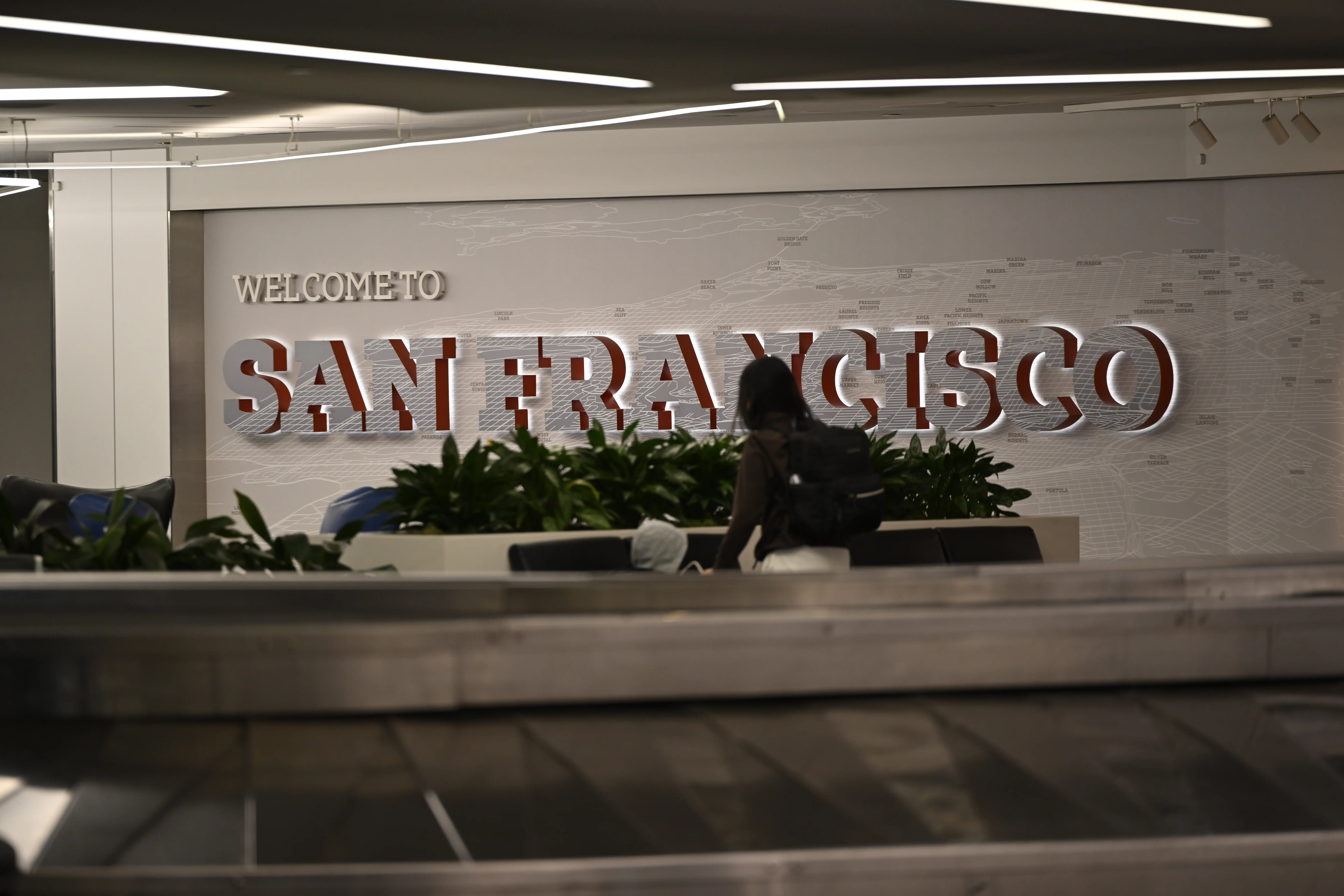A view of the welcome sign at the San Francisco International Airport.