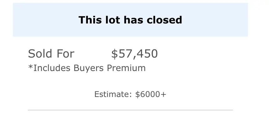 A screenshot of the auction closing price
