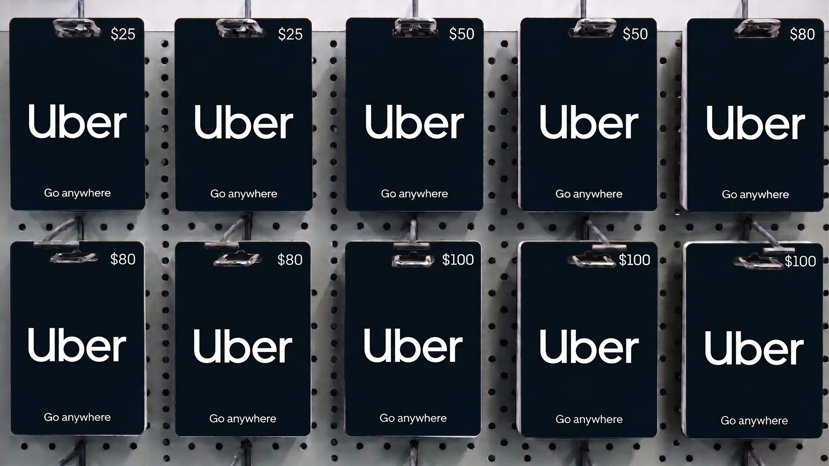 Store shelf with Uber gift cards