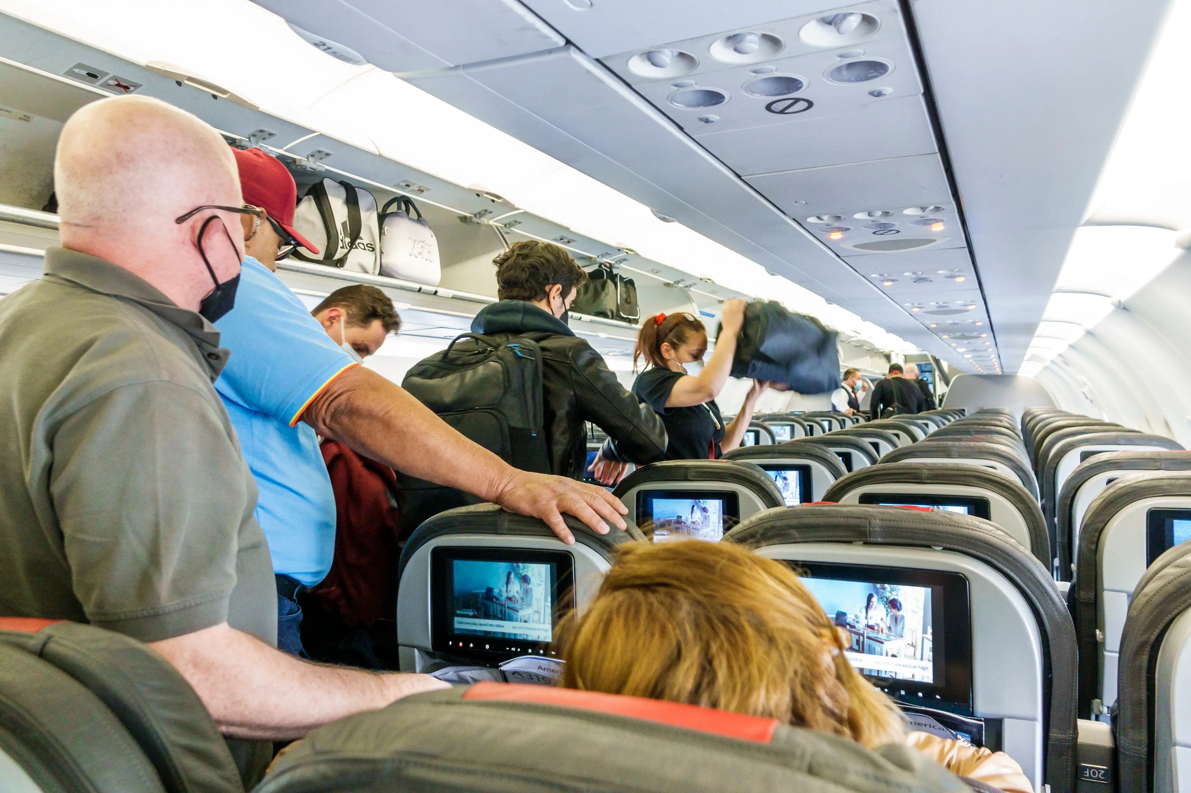 Passengers board a plane.