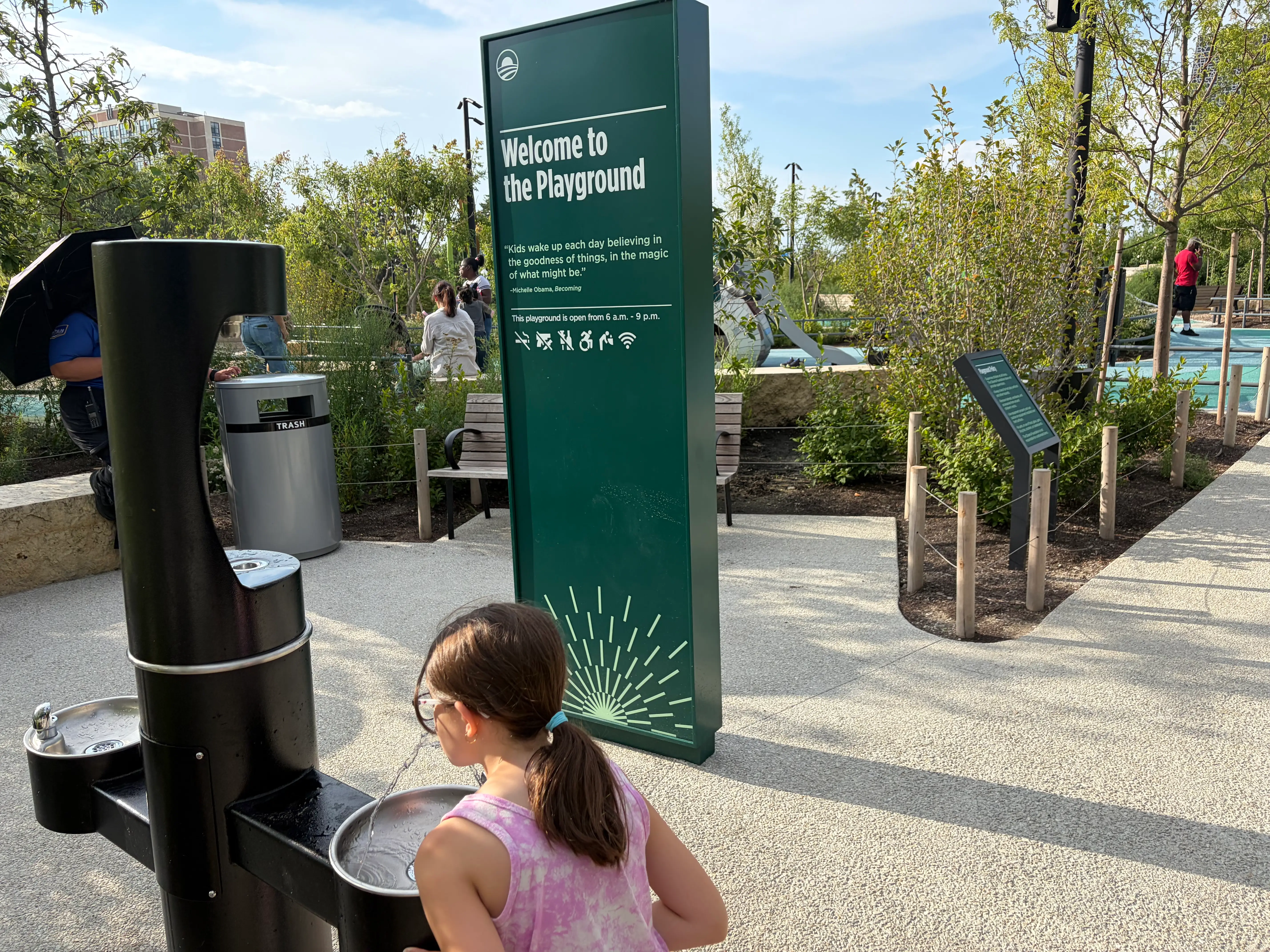 A hydration station at theObama Presidential Library campus in Chicago.