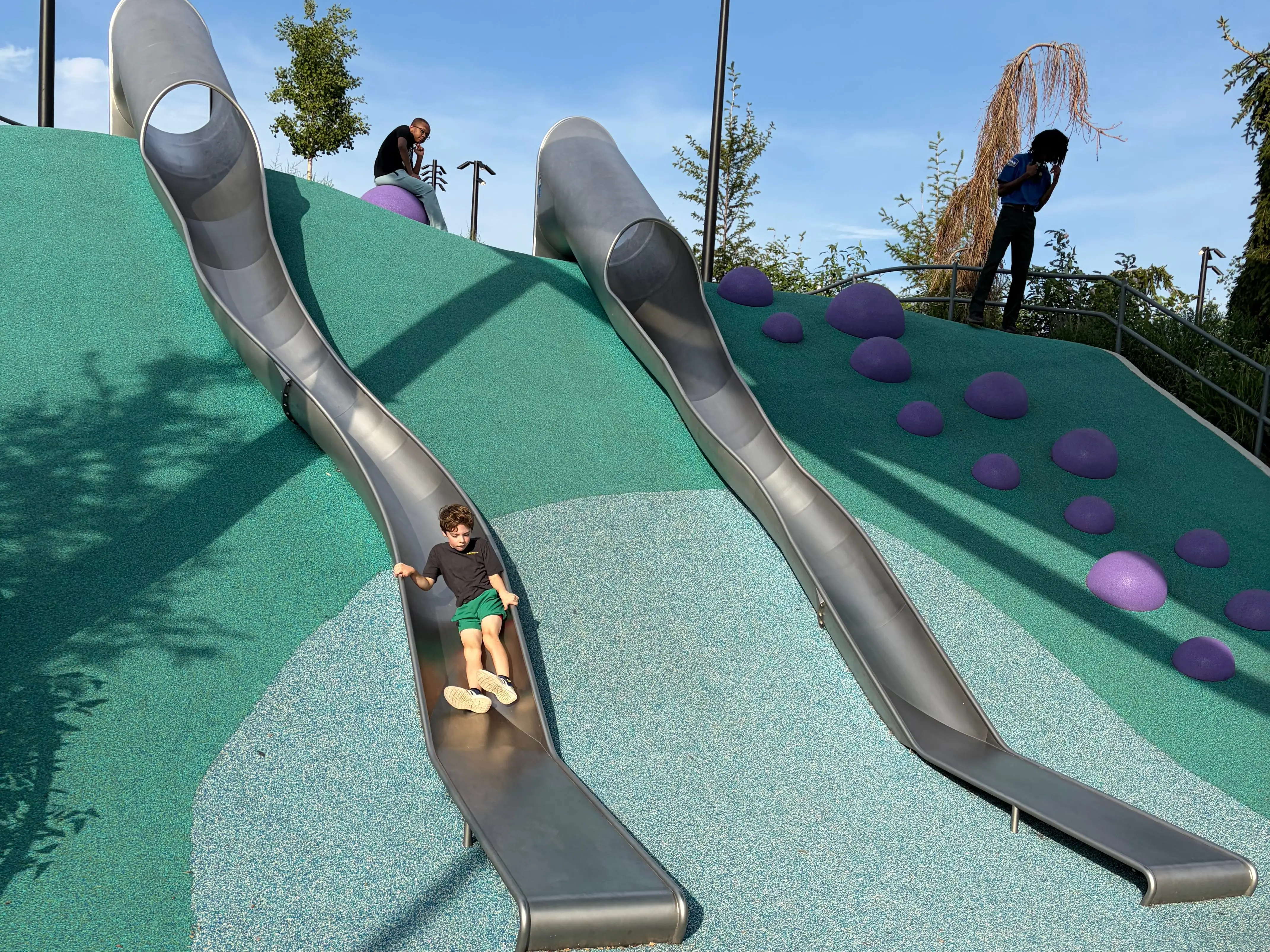 The slides at the playground at the Obama Presidential Center in Chicago.