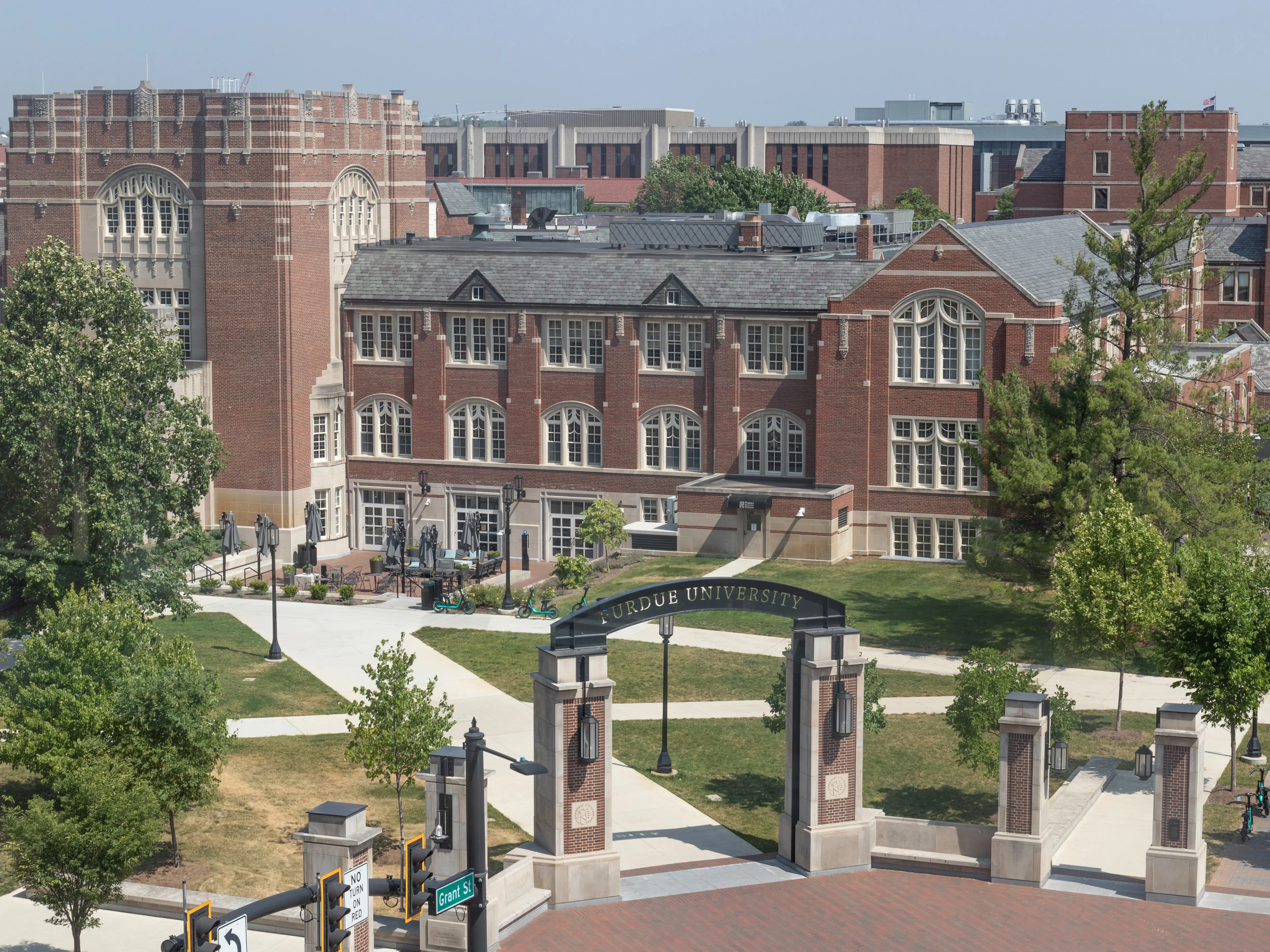 West Lafayette - June 21, 2023: Purdue University Memorial Union and Welcome Center. Purdue is a public university whose athletics teams are the Boilermakers.