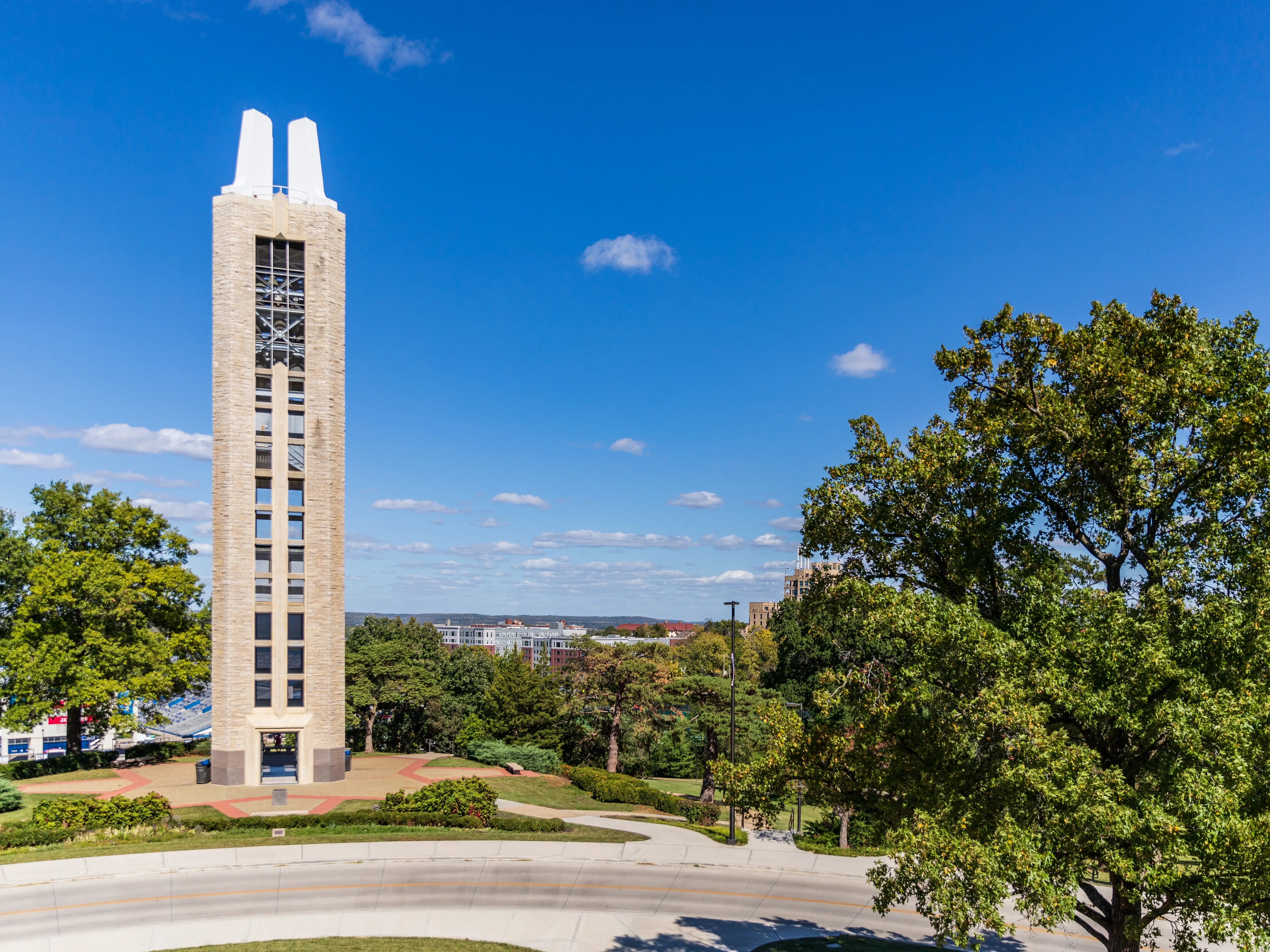 Lawrence, Kansas, USA - October 1, 2020: World War II Memorial Campanile, erected 1950, on the campus of University of Kansas