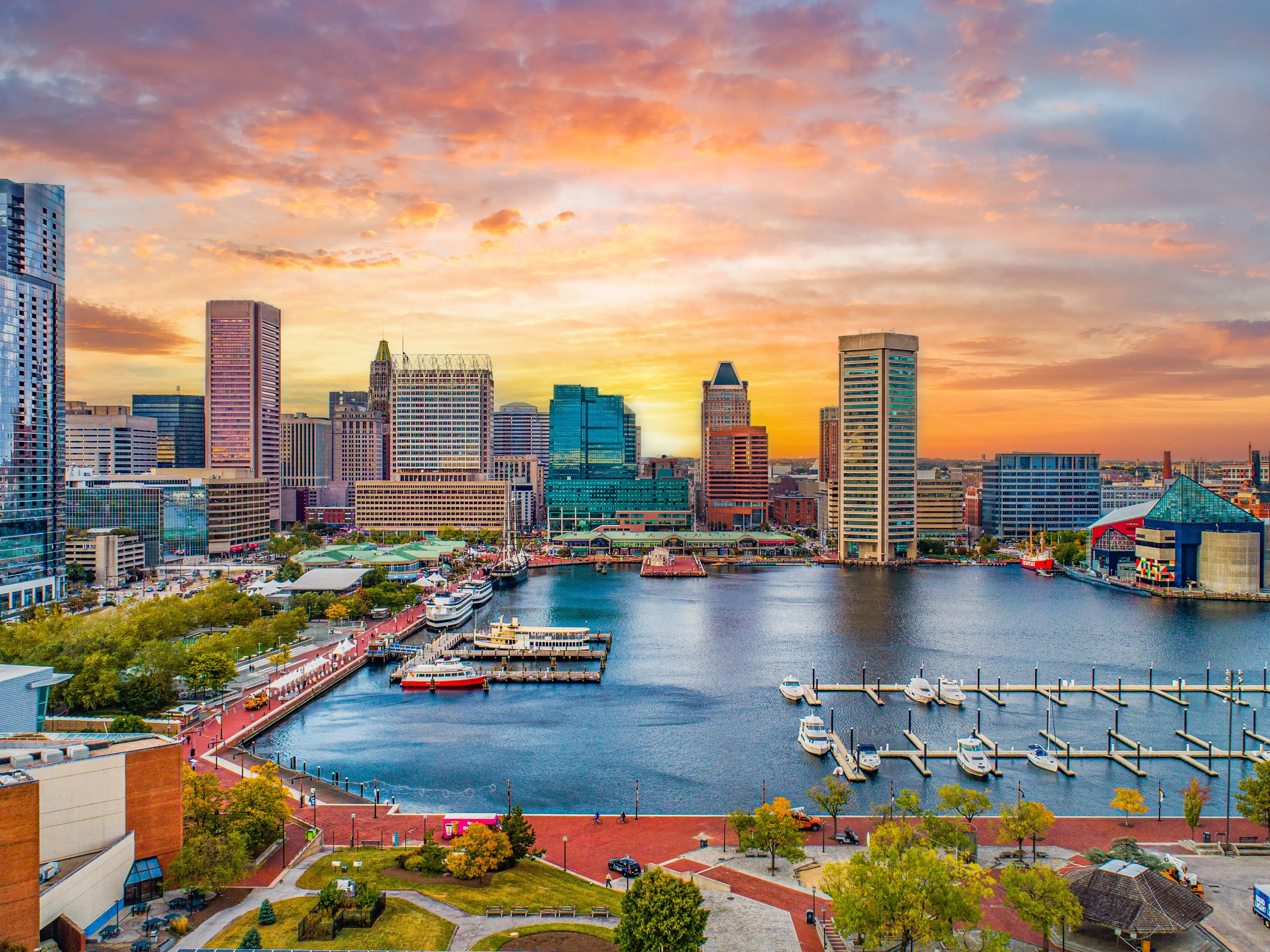 Baltimore Maryland Downtown Drone Skyline Aerial