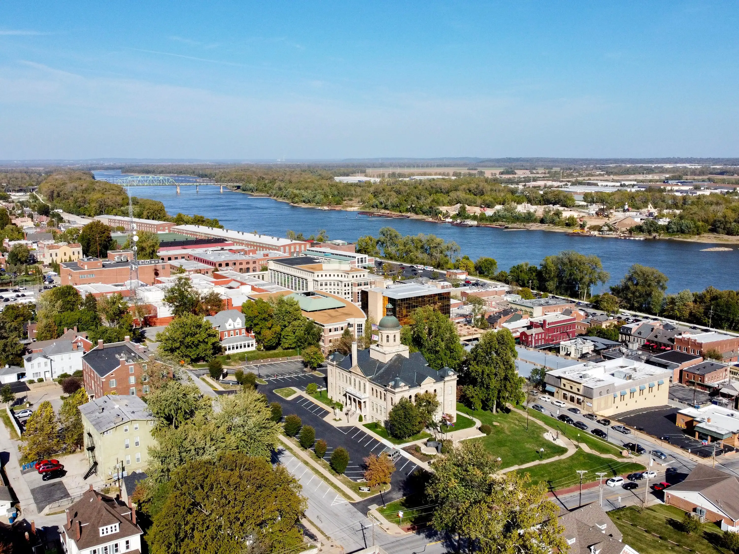Aerial View of downtown St Charles, Missouri