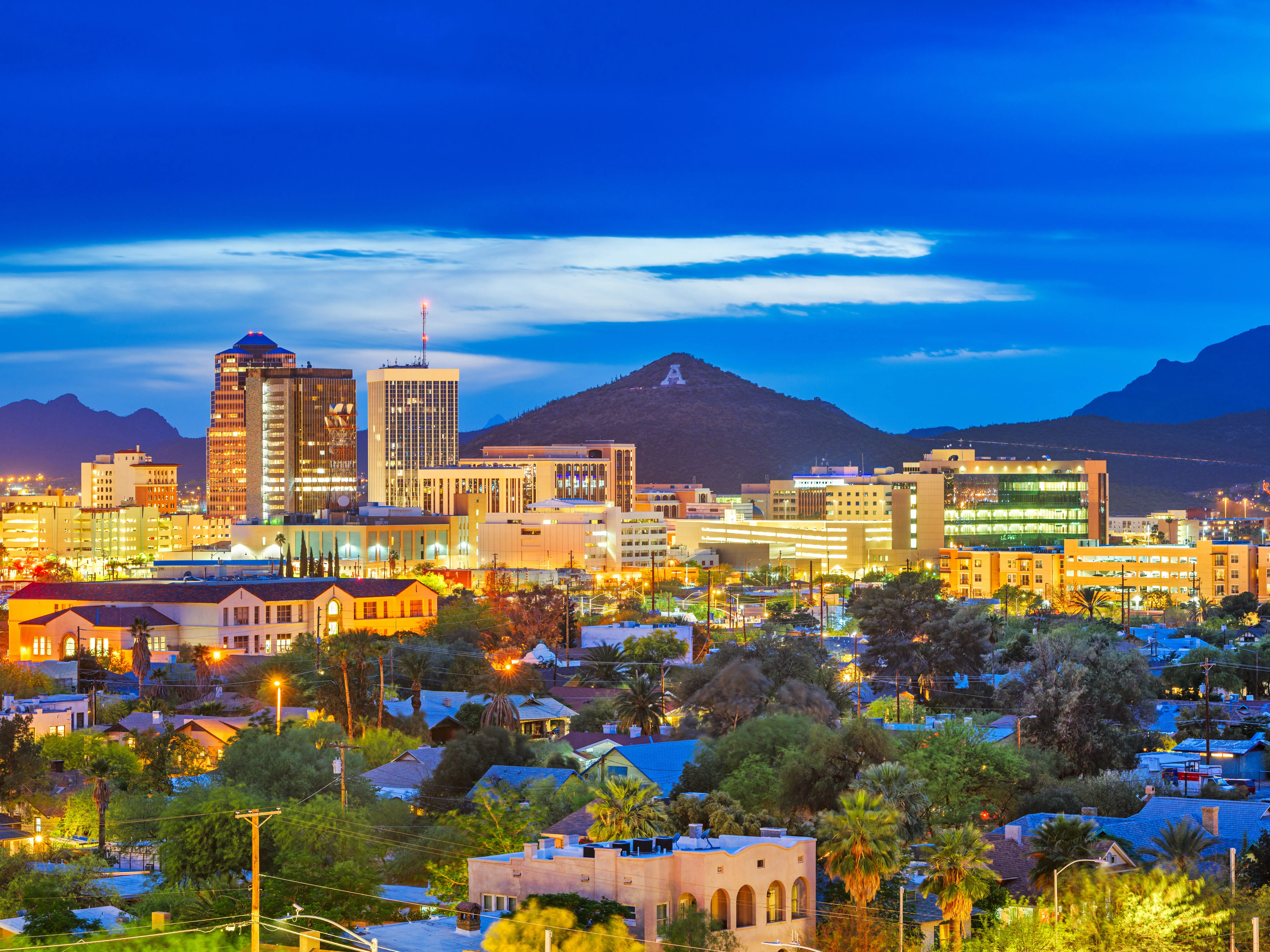 Albuquerque, New Mexico, USA downtown cityscape at night.