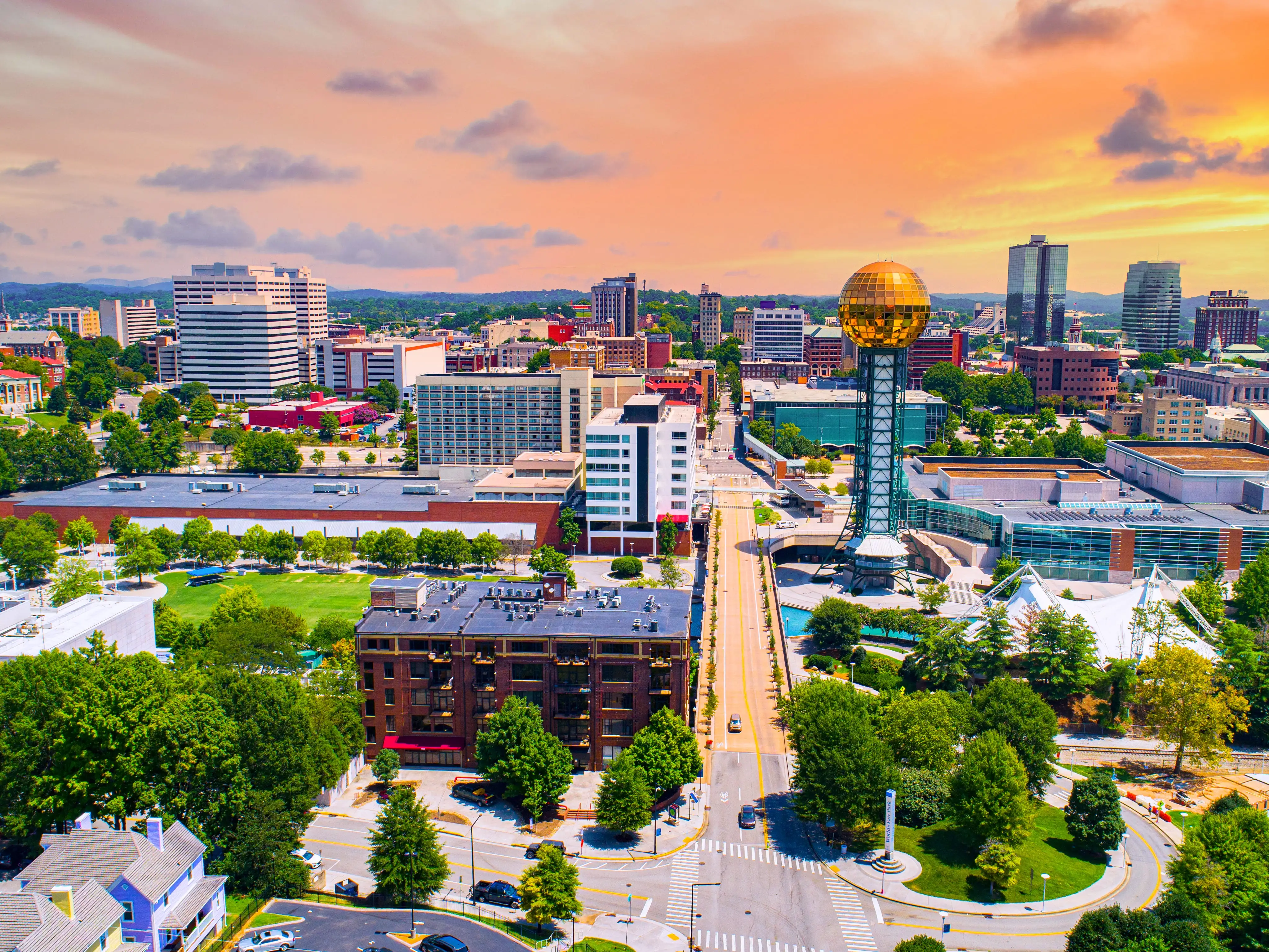 Knoxville, Tennessee, TN Downtown Drone Skyline Aerial.