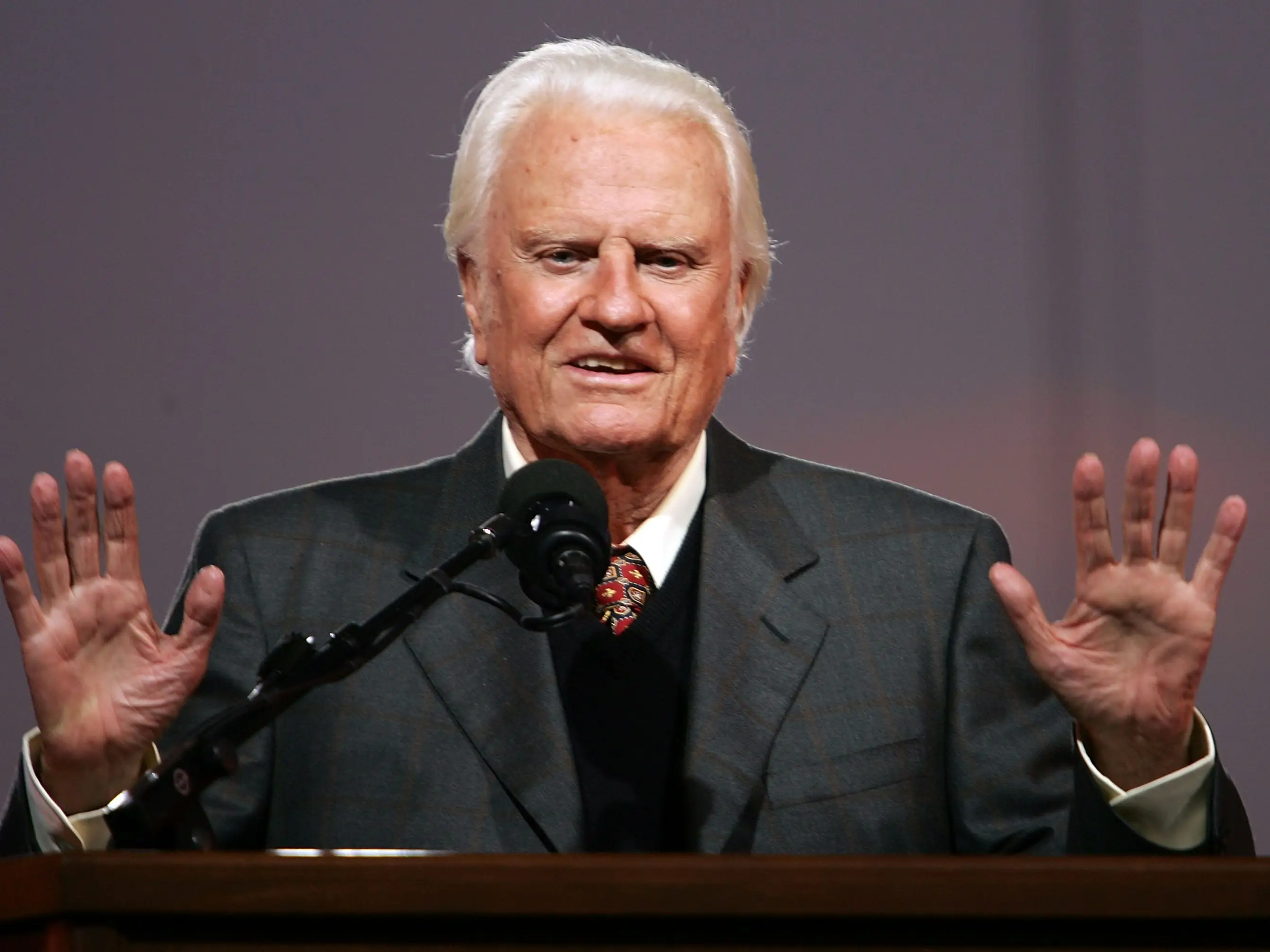 Billy Graham speaks during his Crusade at Flushing Meadows Corona Park June 24, 2005 in the Queens borough of New York.