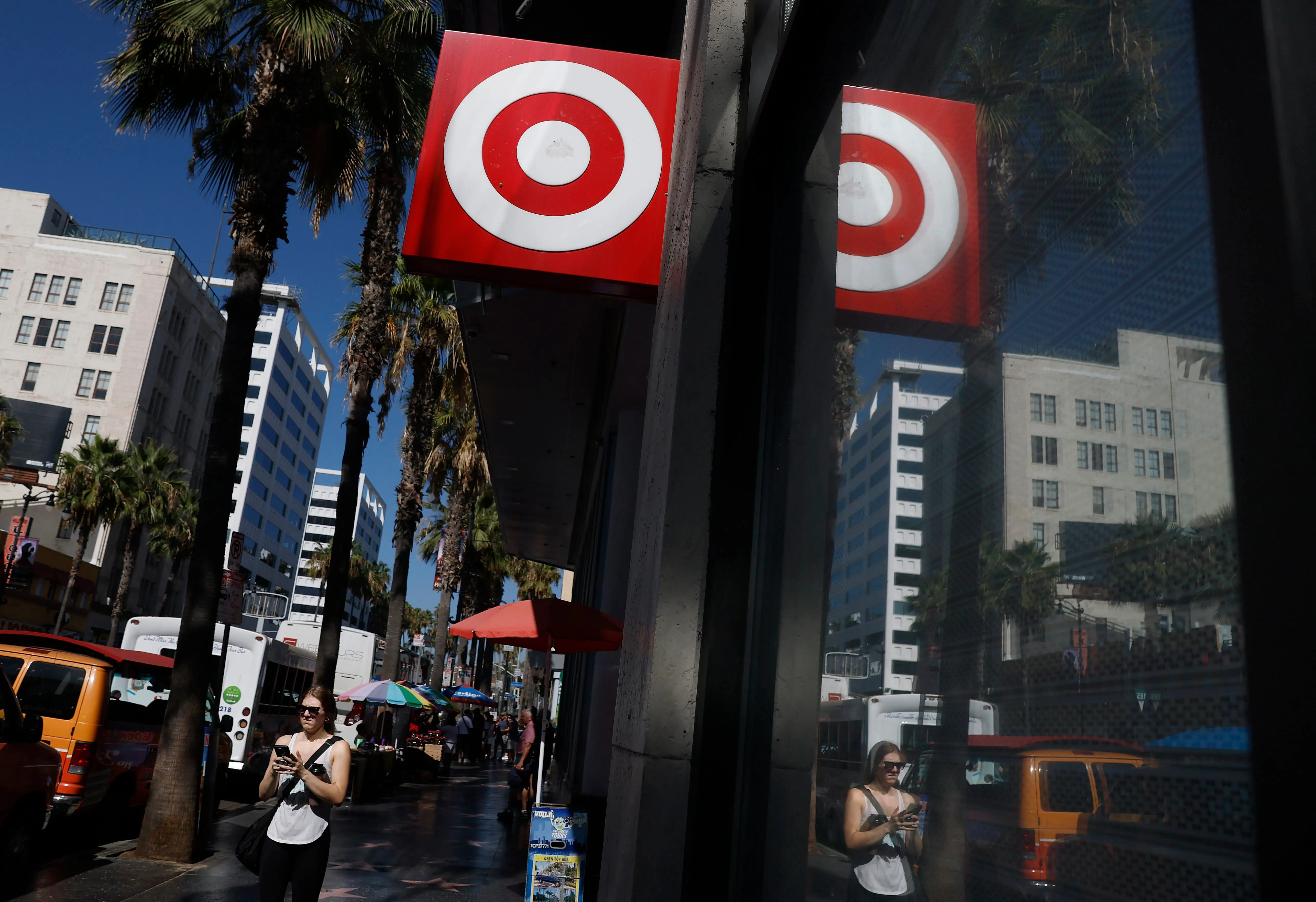 The Target logo is displayed outside a Target store on August 19, 2026 in Los Angeles.