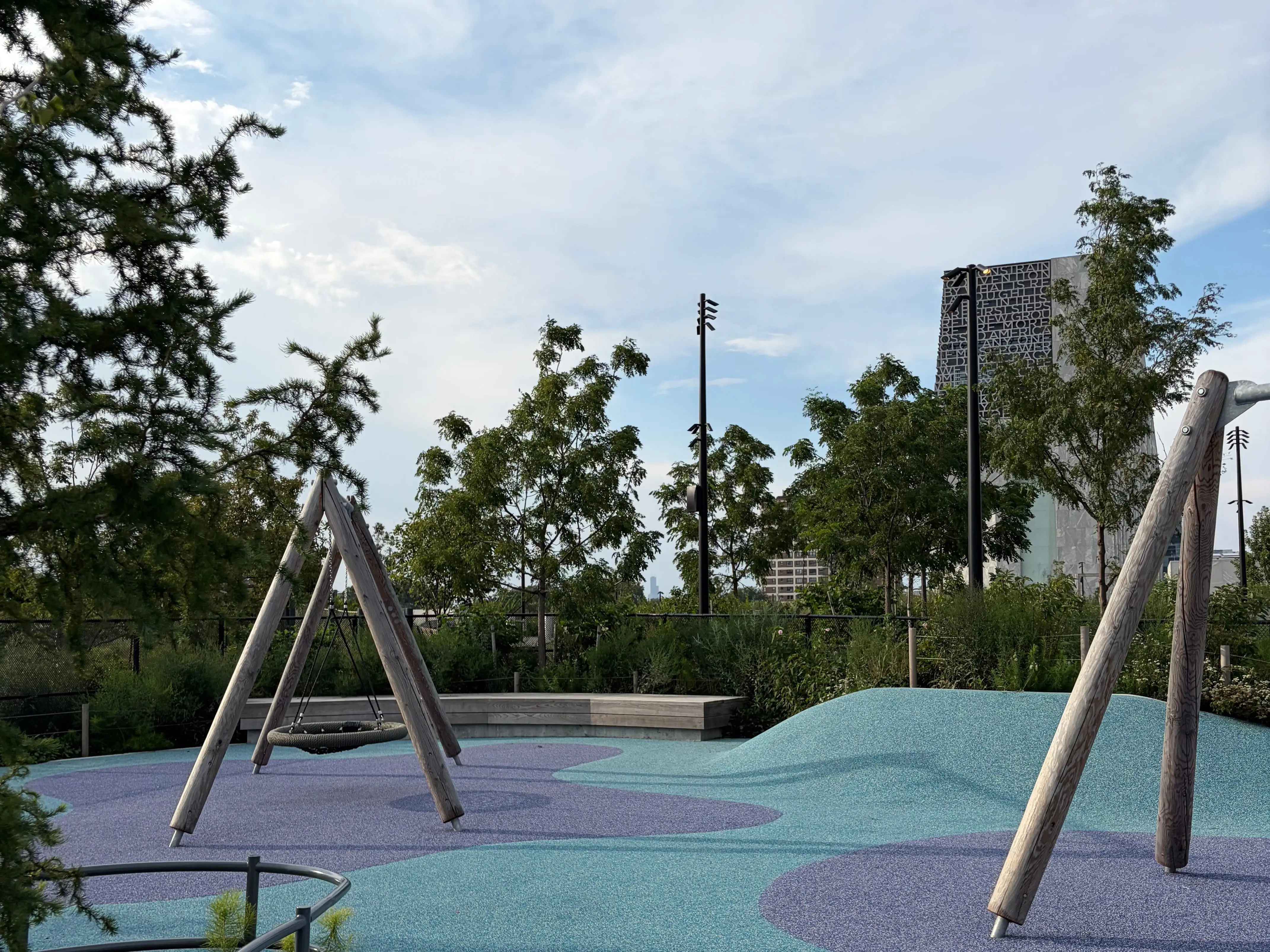 The view from the nest swings at the playground at the Obama Presidential Center campus in Chicago.