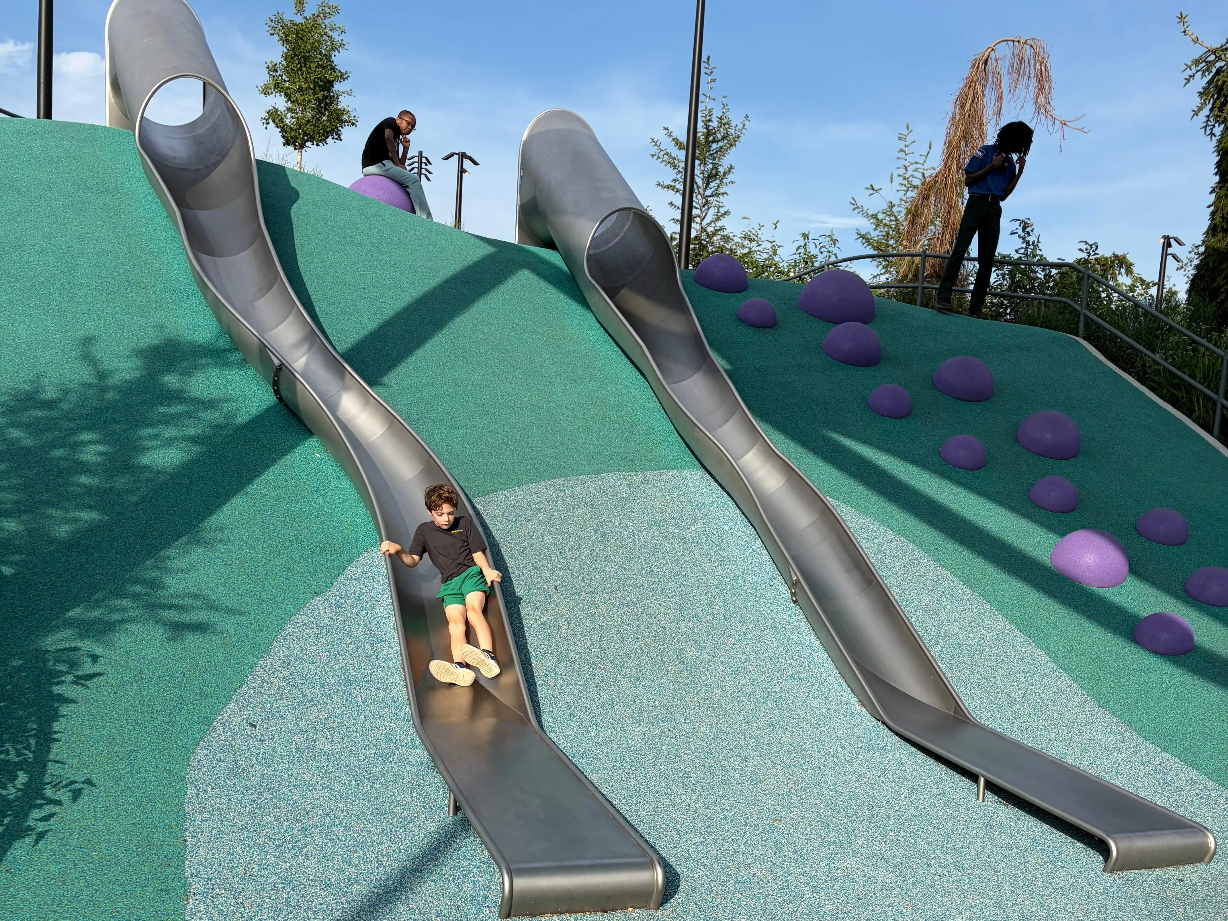 The slides at the playground at the Obama Presidential Center in Chicago.