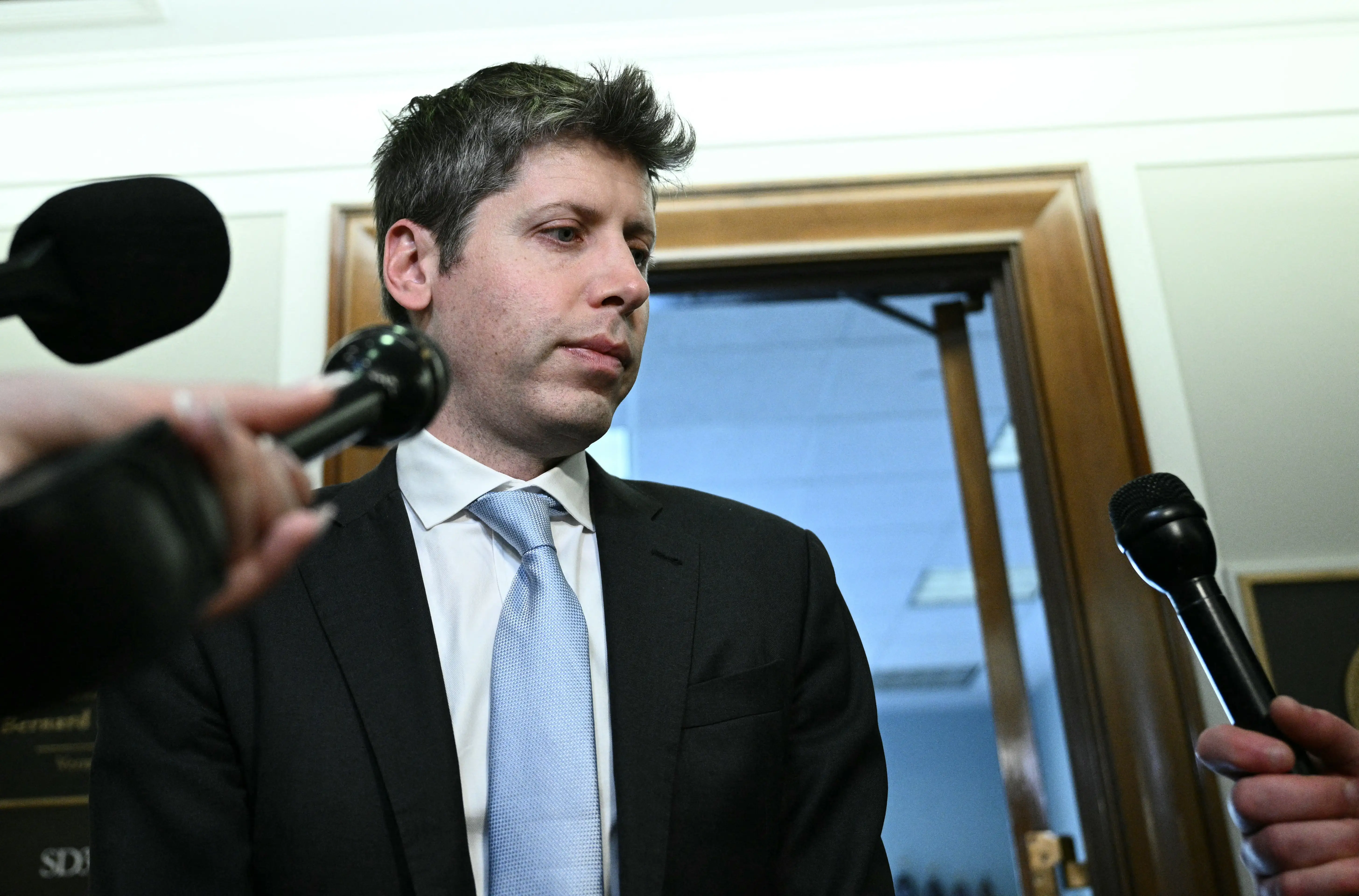 Sam Altman speaks with reporters at the US Capitol