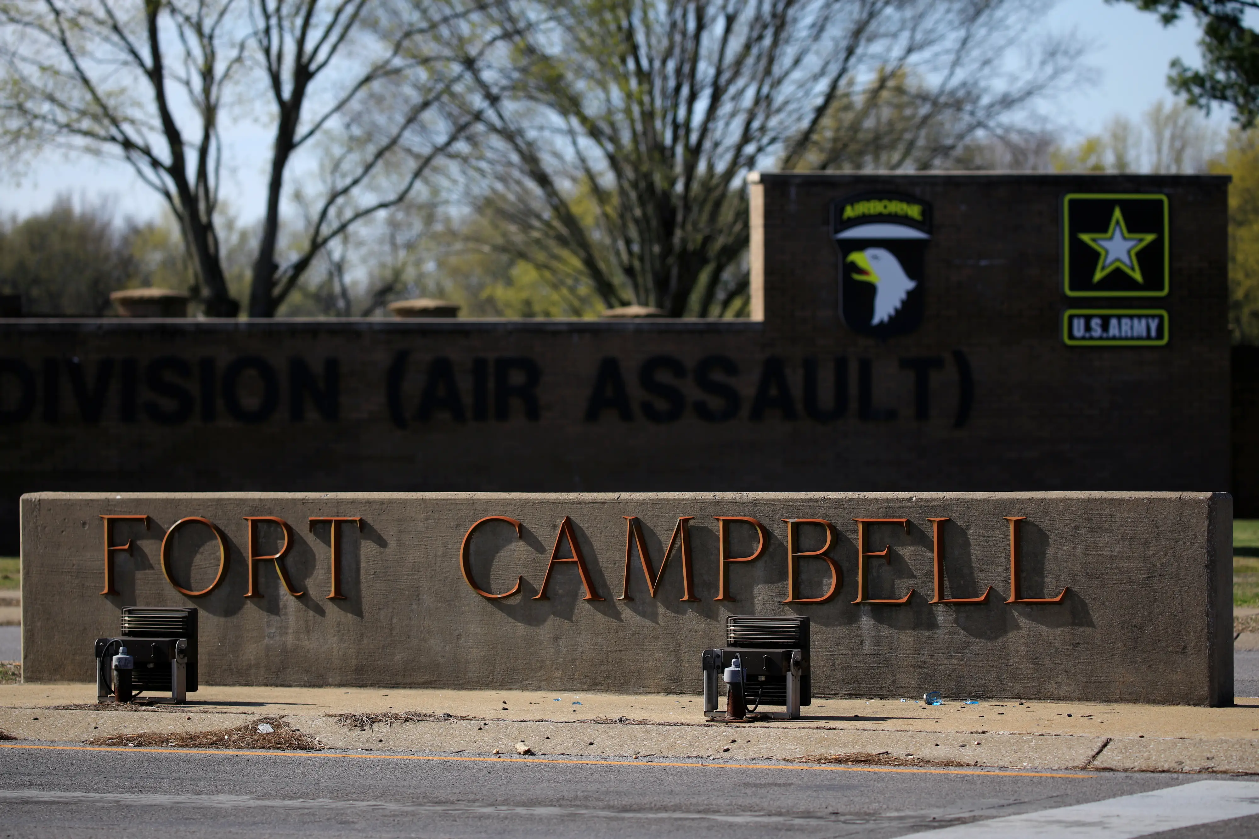 Signage indicating the entrance of Fort Campell in Kentucky.