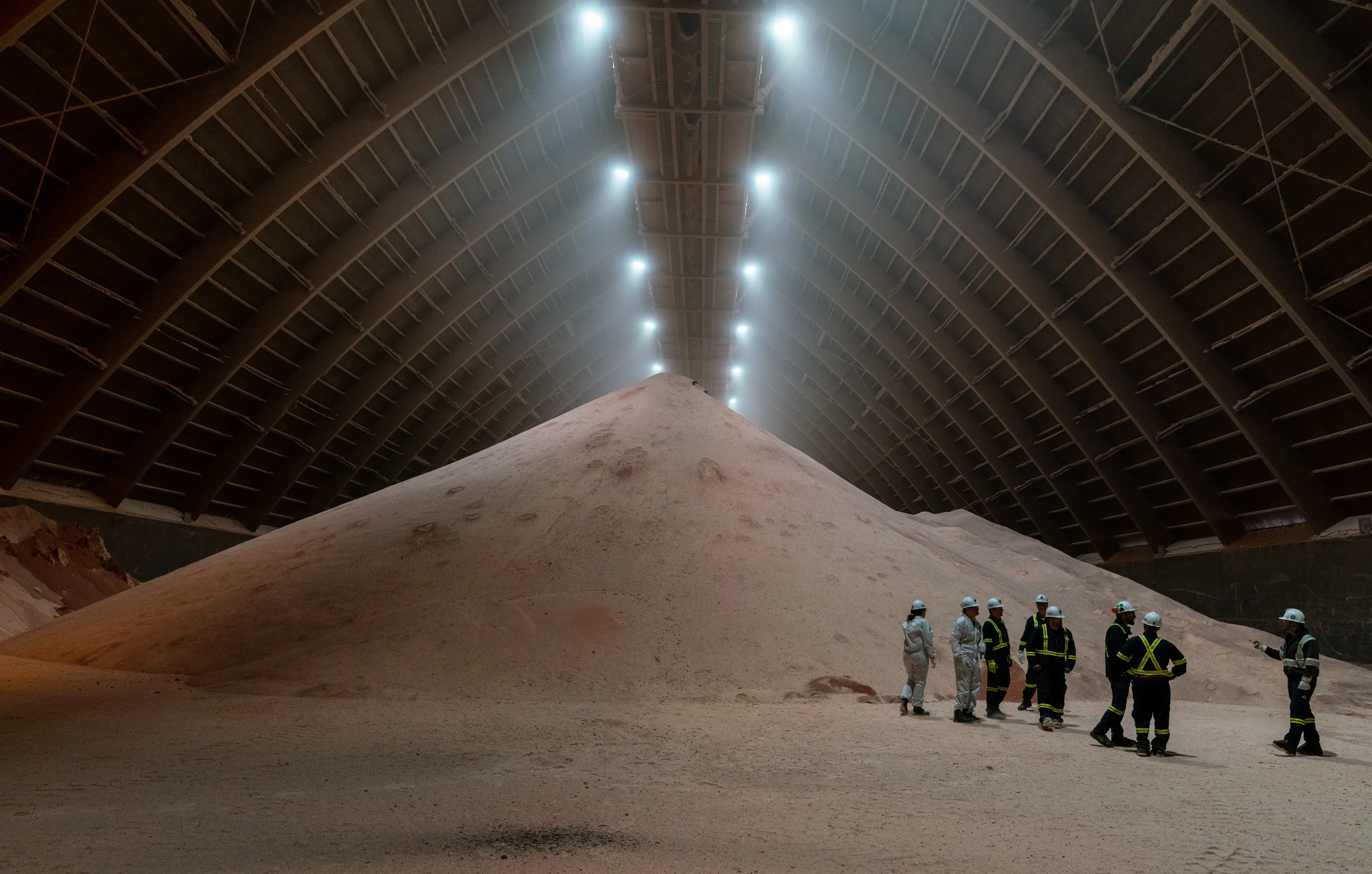 Potash inside a storage facility at the Nutrien Cory potash mine in Saskatoon, Saskatchewan, Canada.