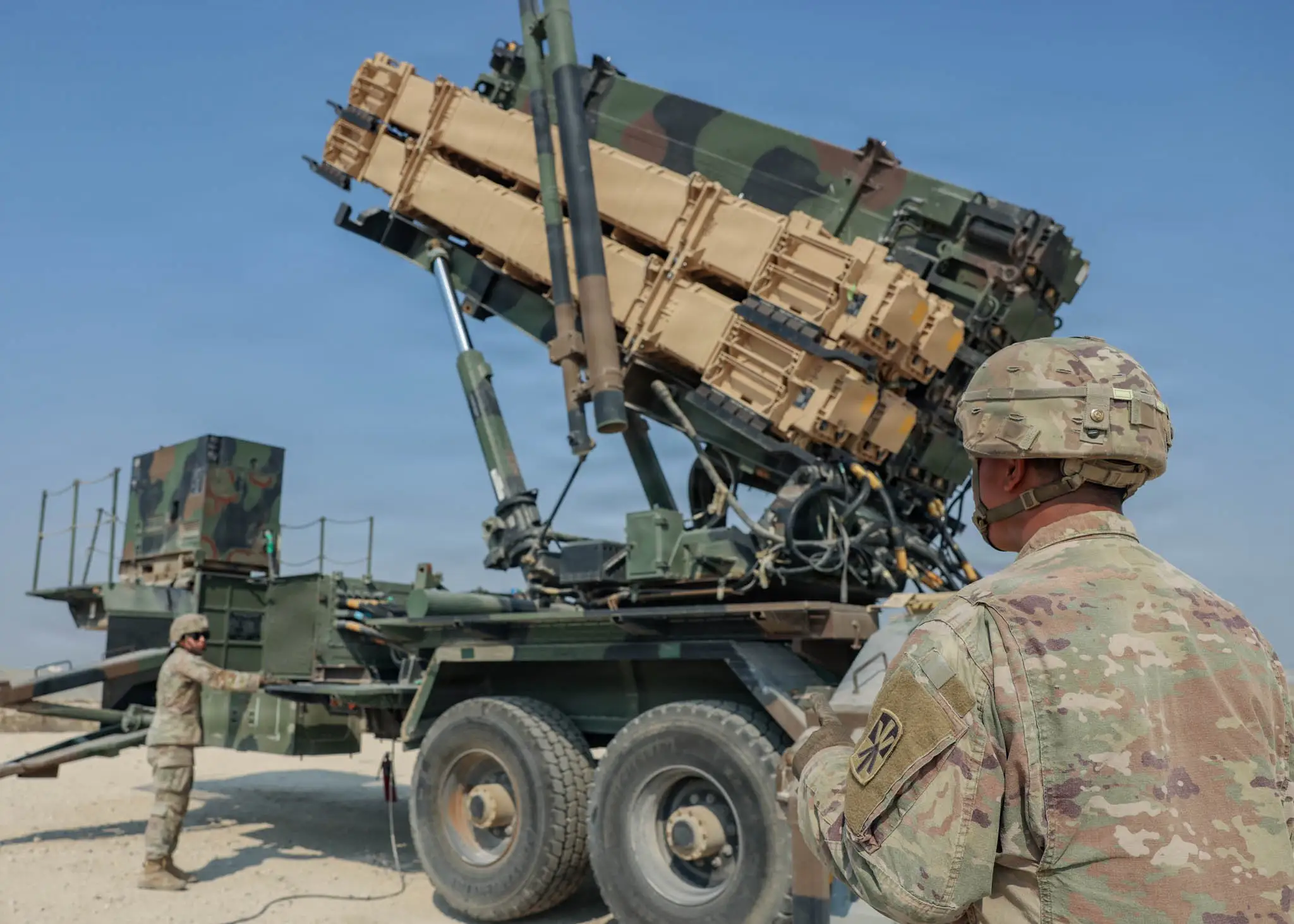 A US Patriot air defense system is seen parked in the Middle East.