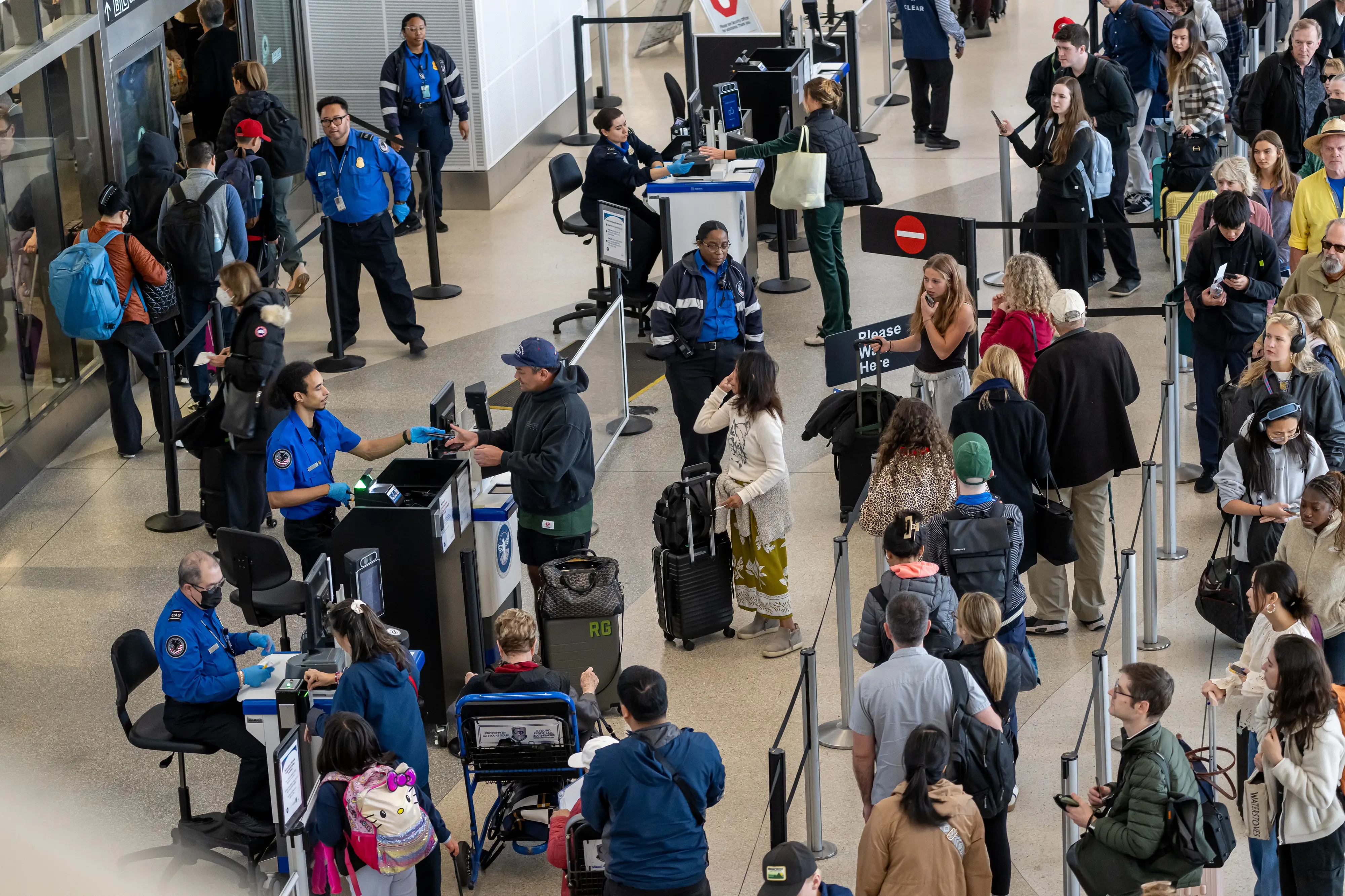 A TSA checkpoint at San Francisco International Airport