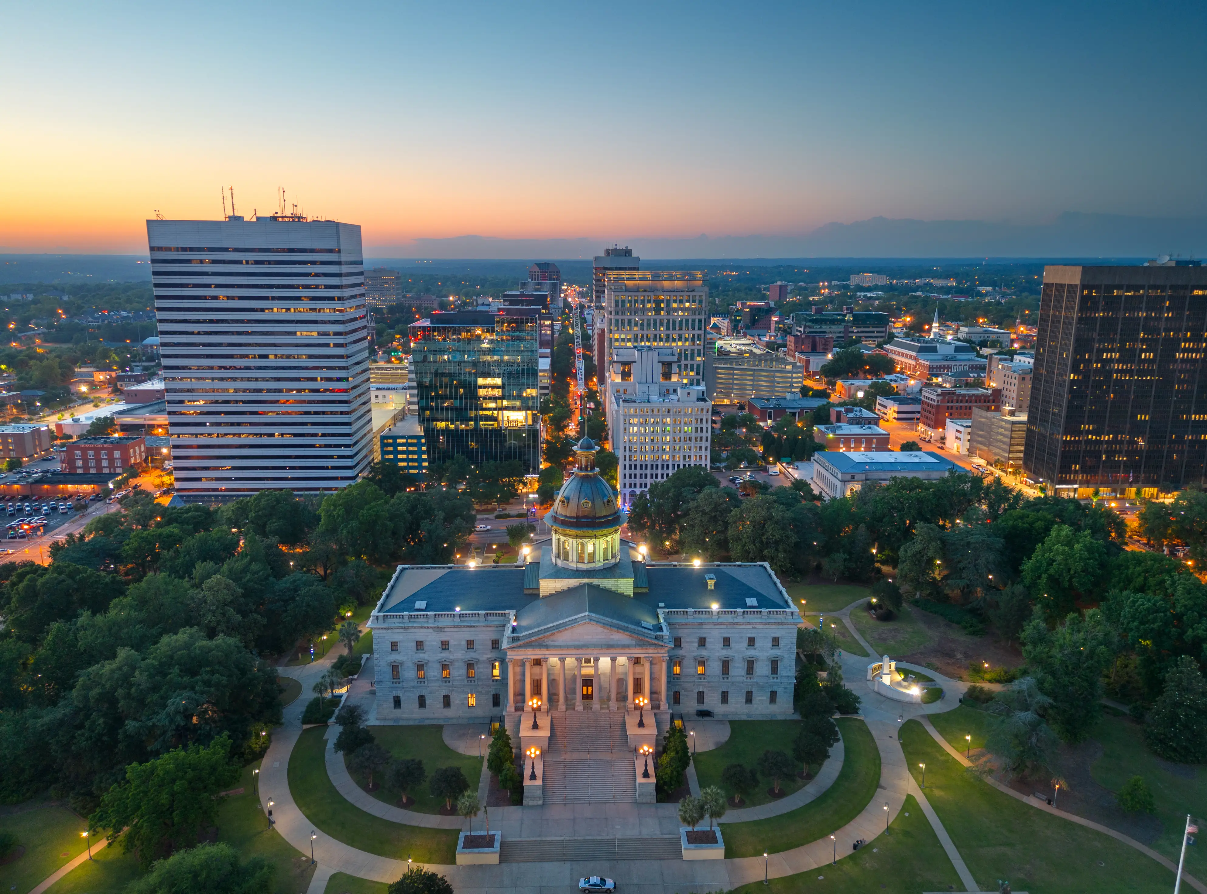 South Carolina State House and the surrounding downtown Columbia skyline.