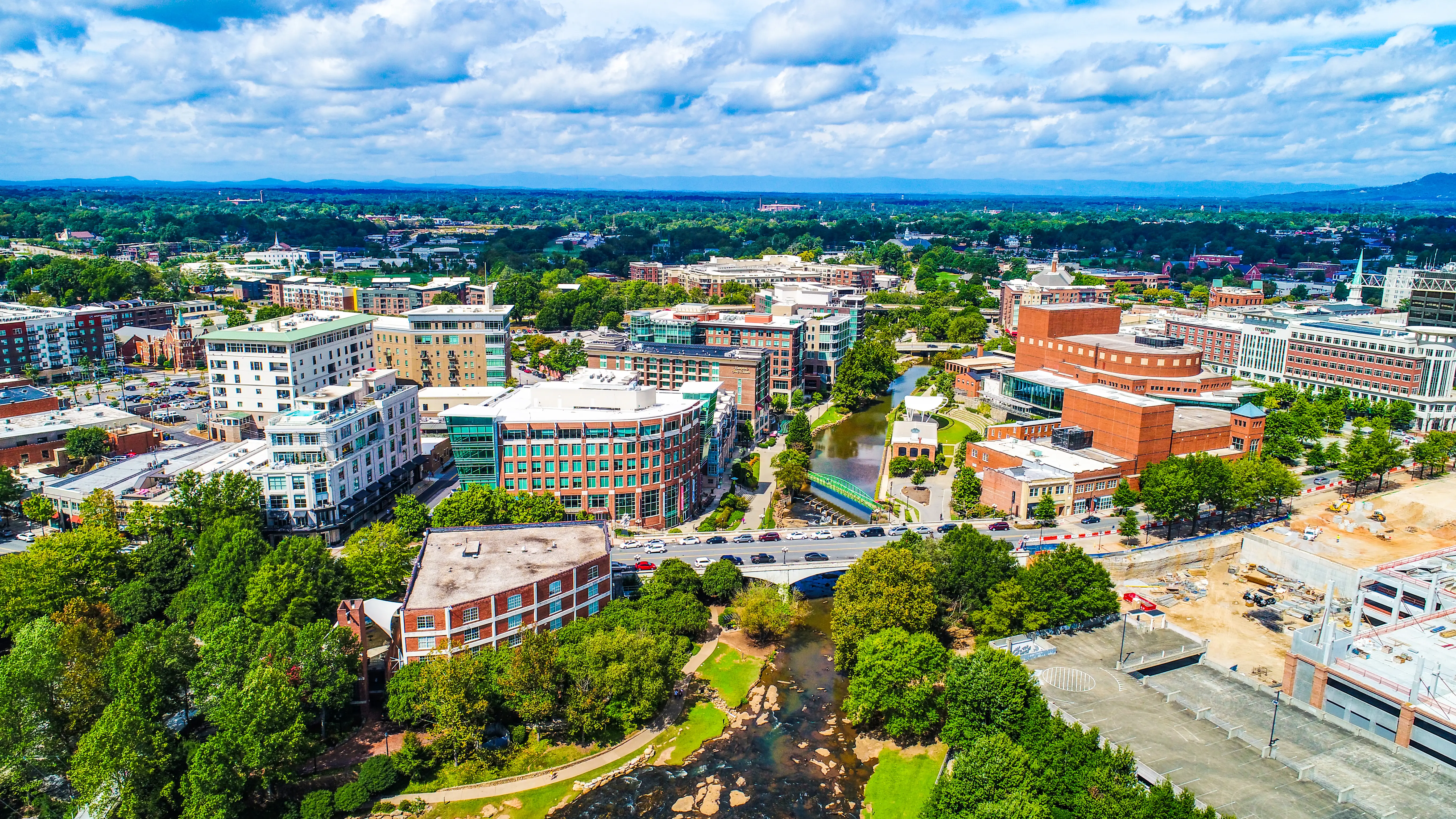 Aerial view of the downtown Greenville district.