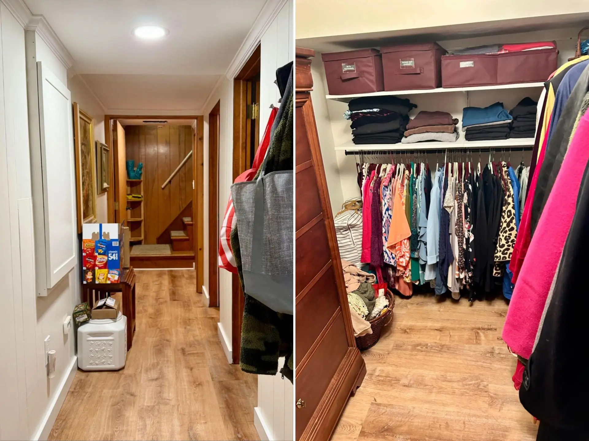 Renovation photos of the now longer hallway and my mom's closet.