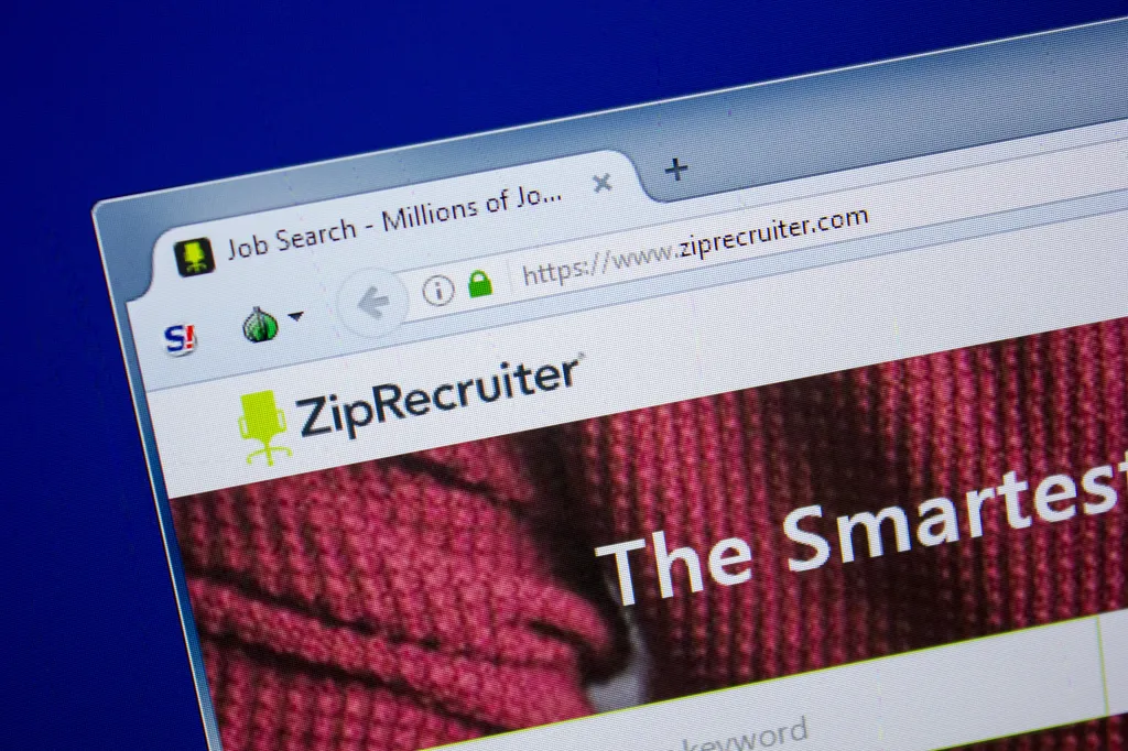 ZipRecruiter.com homepage displayed on a computer screen.