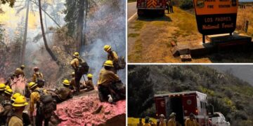 New wildfire explodes near site of massive California blaze as dozens evacuated from their homes