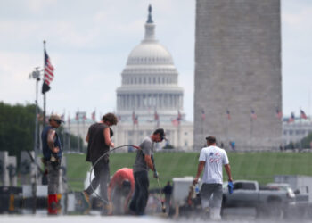 Workers start latest repairs to Reflecting Pool liner