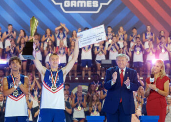 President Trump appears, and briefly stars, at his Patriot Games