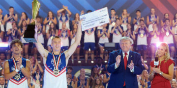 President Trump appears, and briefly stars, at his Patriot Games