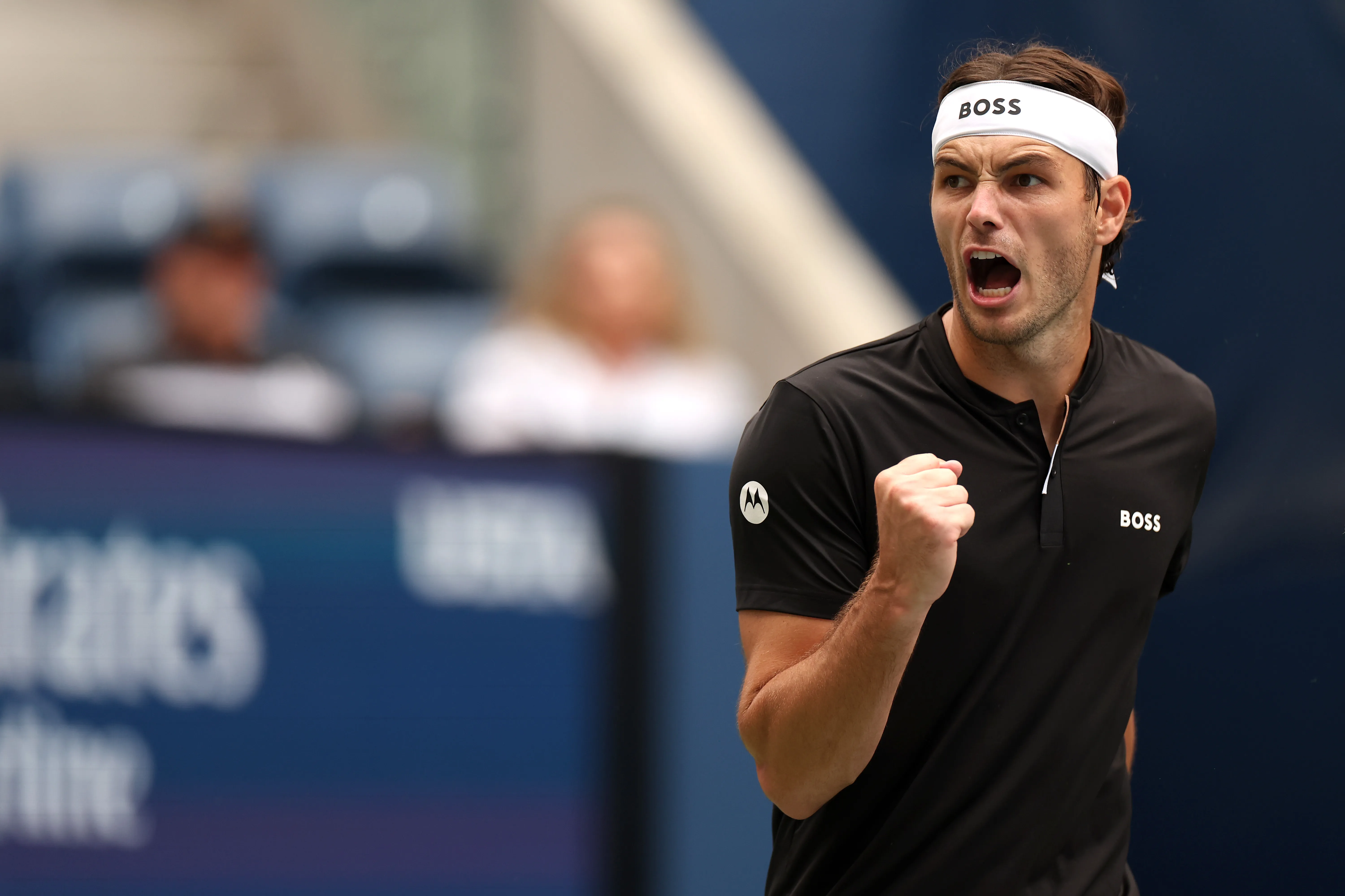 Fritz shouting while clenching his fist at the US Open.