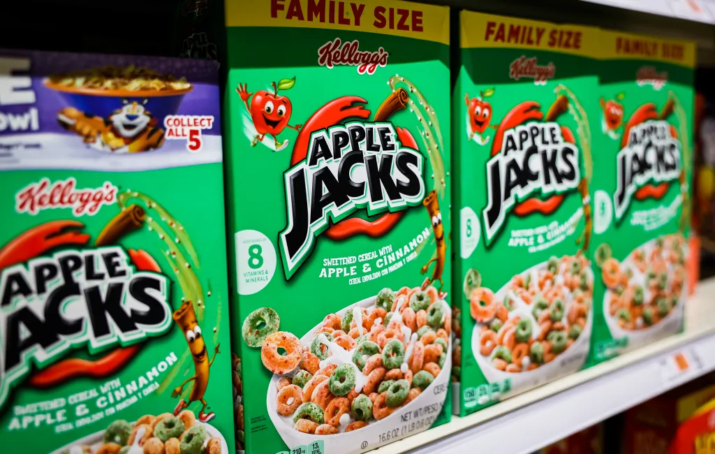 Boxes of Kellogg's Apple Jacks at a store in Boston, on Dec. 28, 2024.