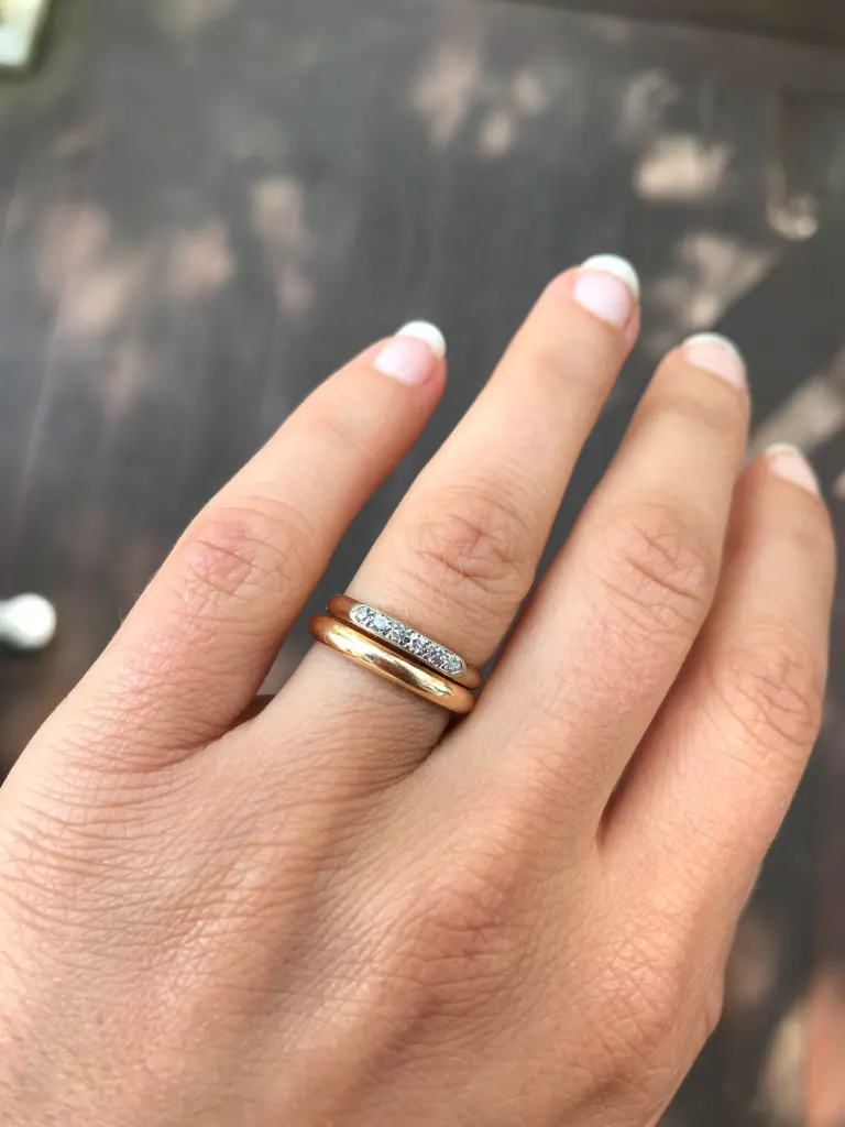 Julie Angelicola's wedding band (bottom ring).