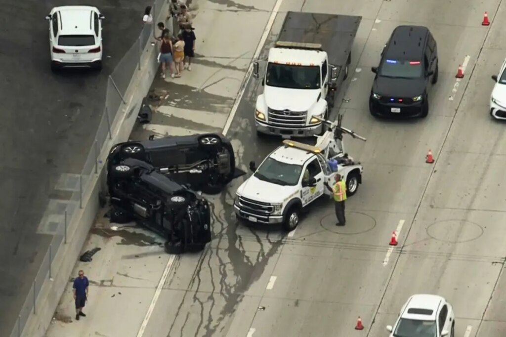 Rush hour mayhem on major California freeway as two cars flip causing mass delays
