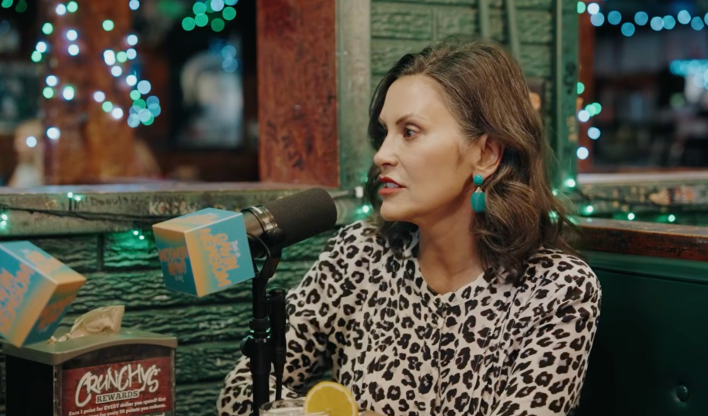 Michigan Gov. Gretchen Whitmer speaks during an appearance on California Gov. Gavin Newsom's podcast on Aug. 13, 2026.