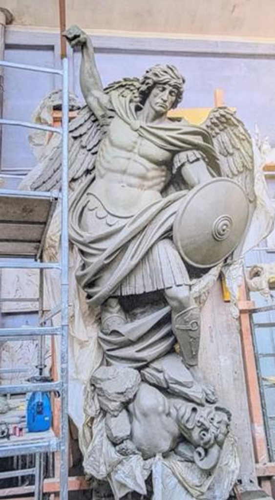 A statue of St. Michael the Archangel that was being used in reference for the 10-foot statue proposed in the City of Quincy, Mass.