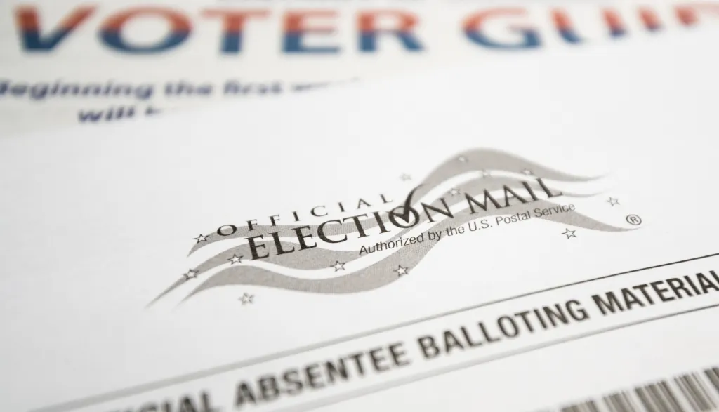 An absentee mail-in ballot for the 2020 general election.