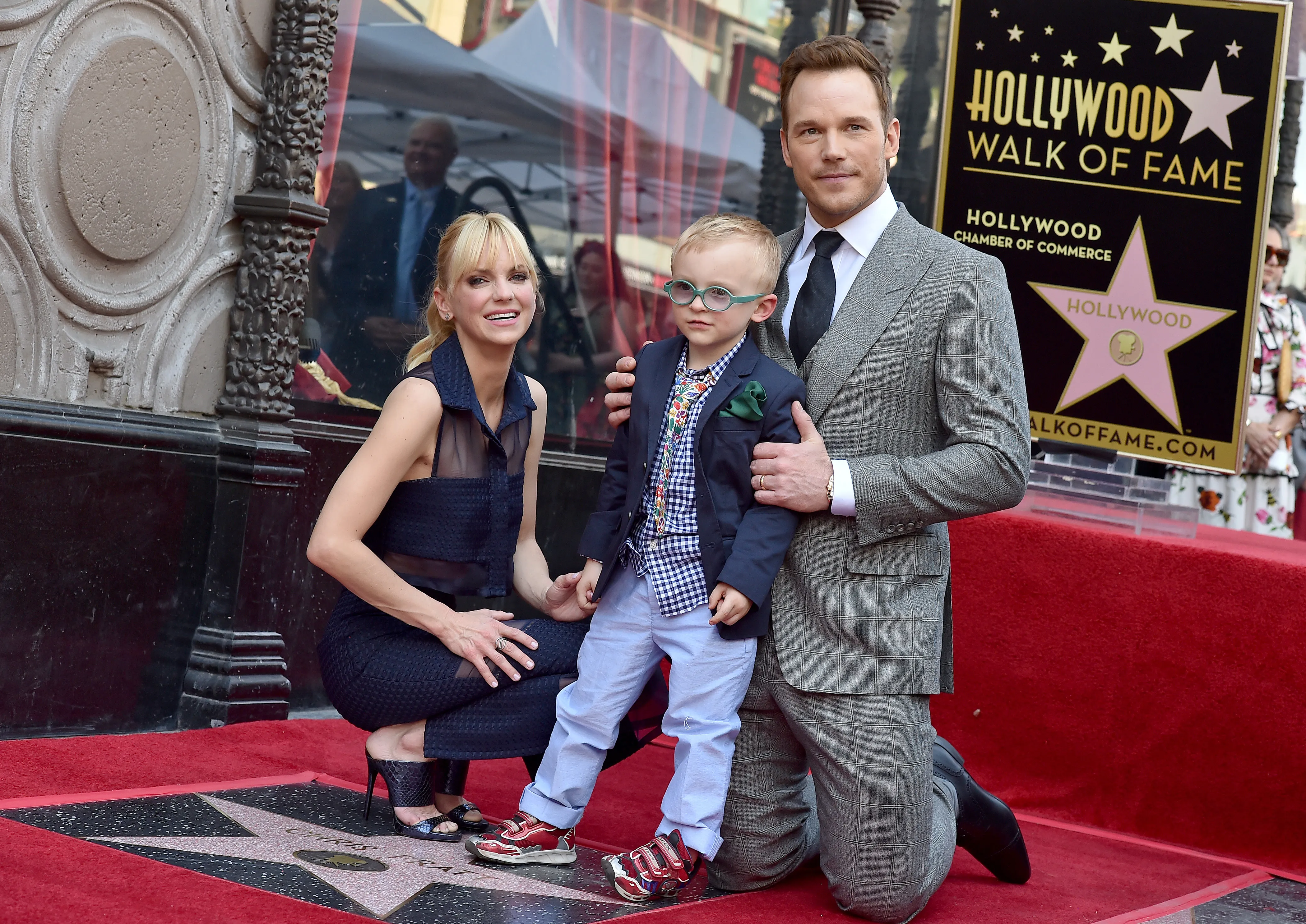 Chris Pratt and Anna Faris with their son Jack at Pratt's Hollywood Walk of Fame ceremony.