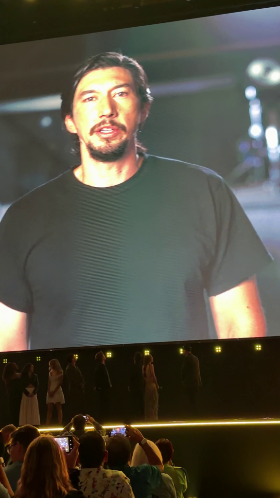Adam Driver on screen as Nathaniel Milbury during X-Men cast reveal.