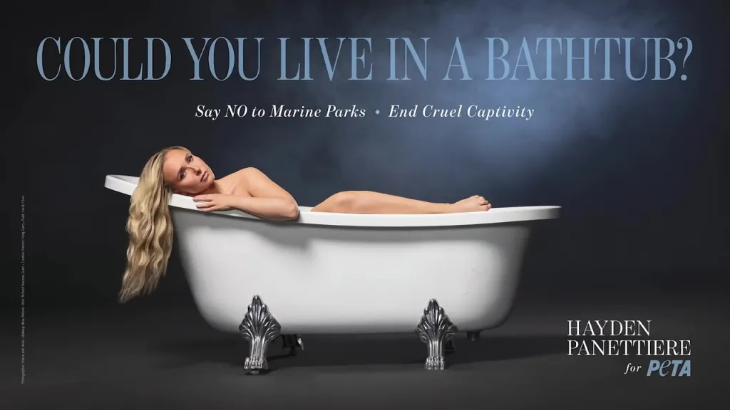 Hayden Panettiere in a bathtub for a PETA ad asking