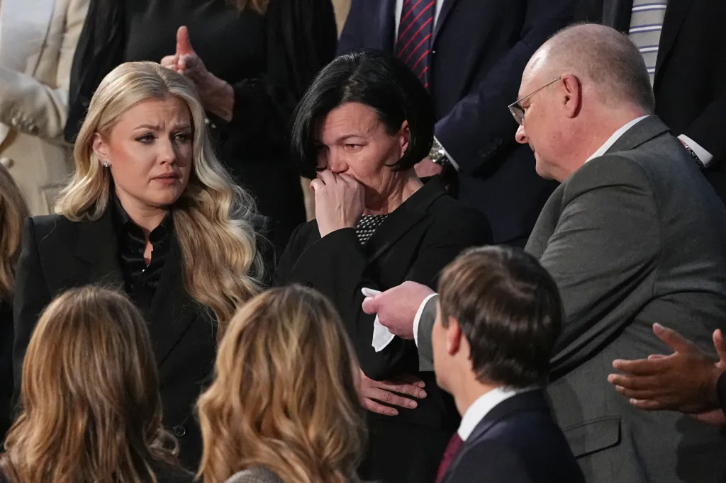 Iryna Zarutska's mother, Anna Zarutska, cries as she is recognized by President Donald Trump during the State of the Union on Feb. 24, 2026.