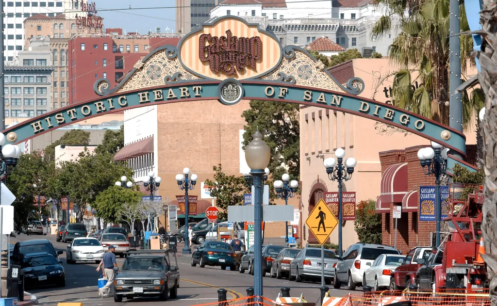 The Archway on Fifth Avenue in the Gaslamp Quarter, San Diego, with the words 