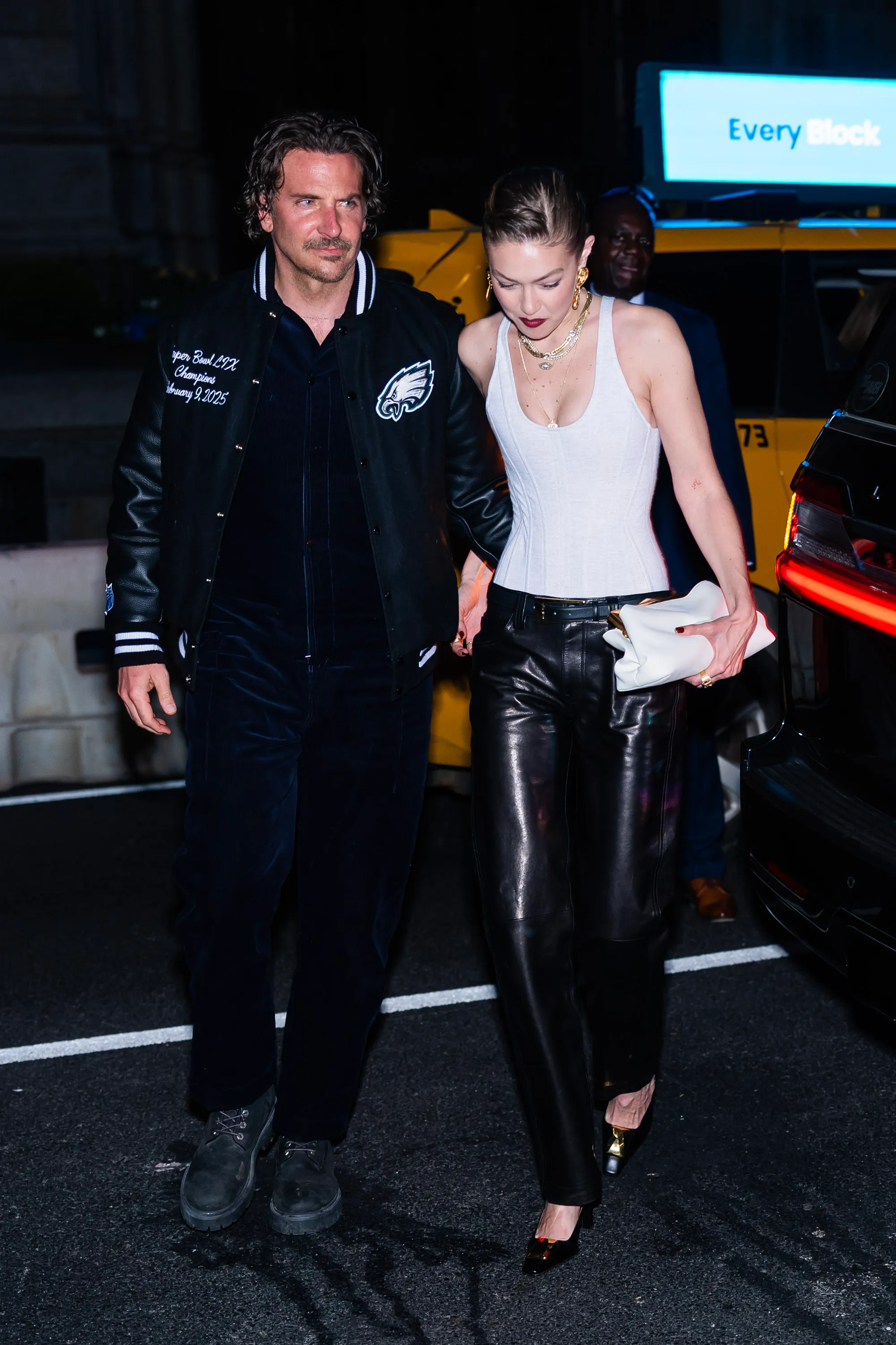 Bradley Cooper (L) and Gigi Hadid are seen attending her 30th Birthday at Le Chalet in Midtown on April 25, 2025 in New York City.