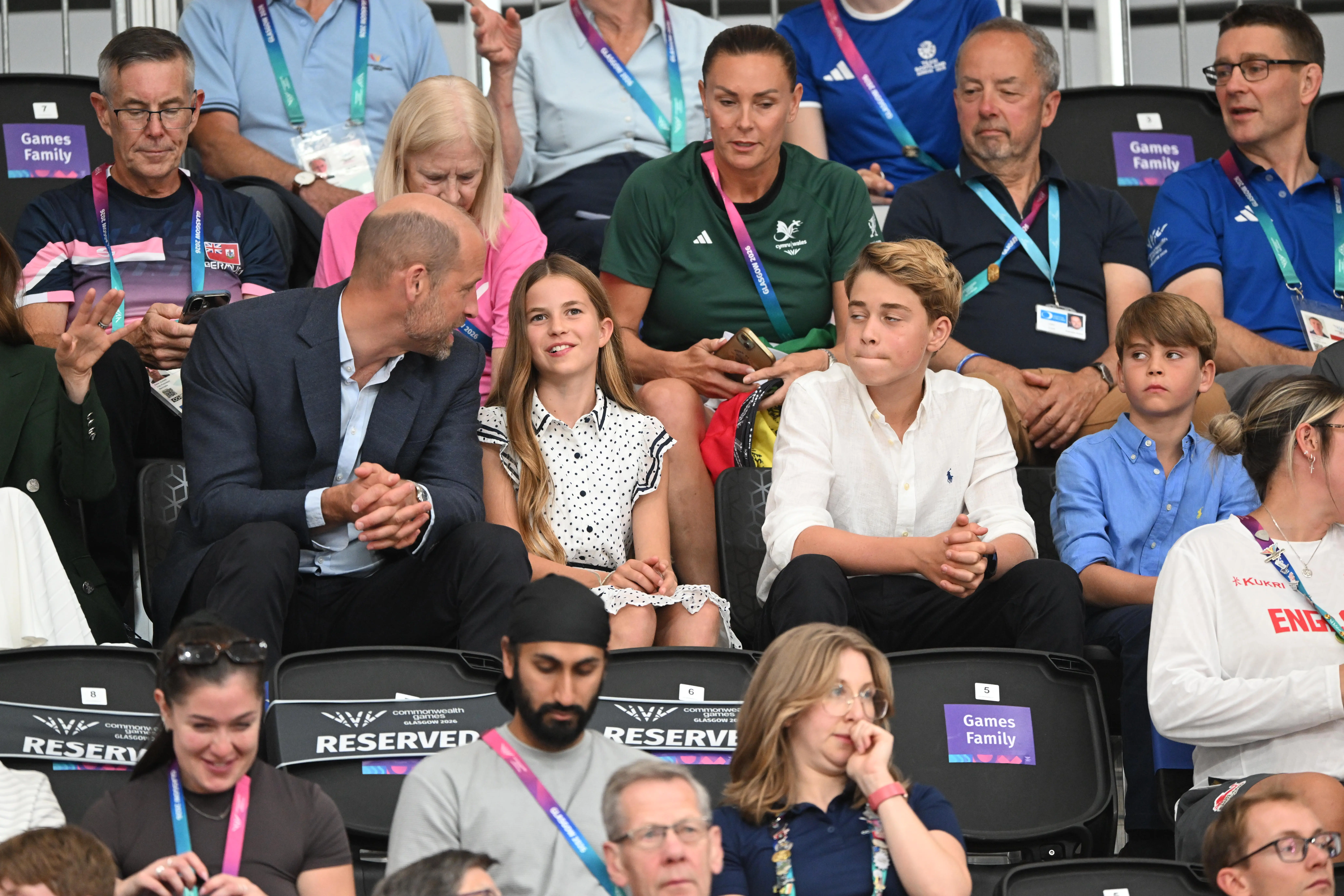 Prince William, Princess Charlotte, Prince George, and Prince Louis at the Commonwealth Games.