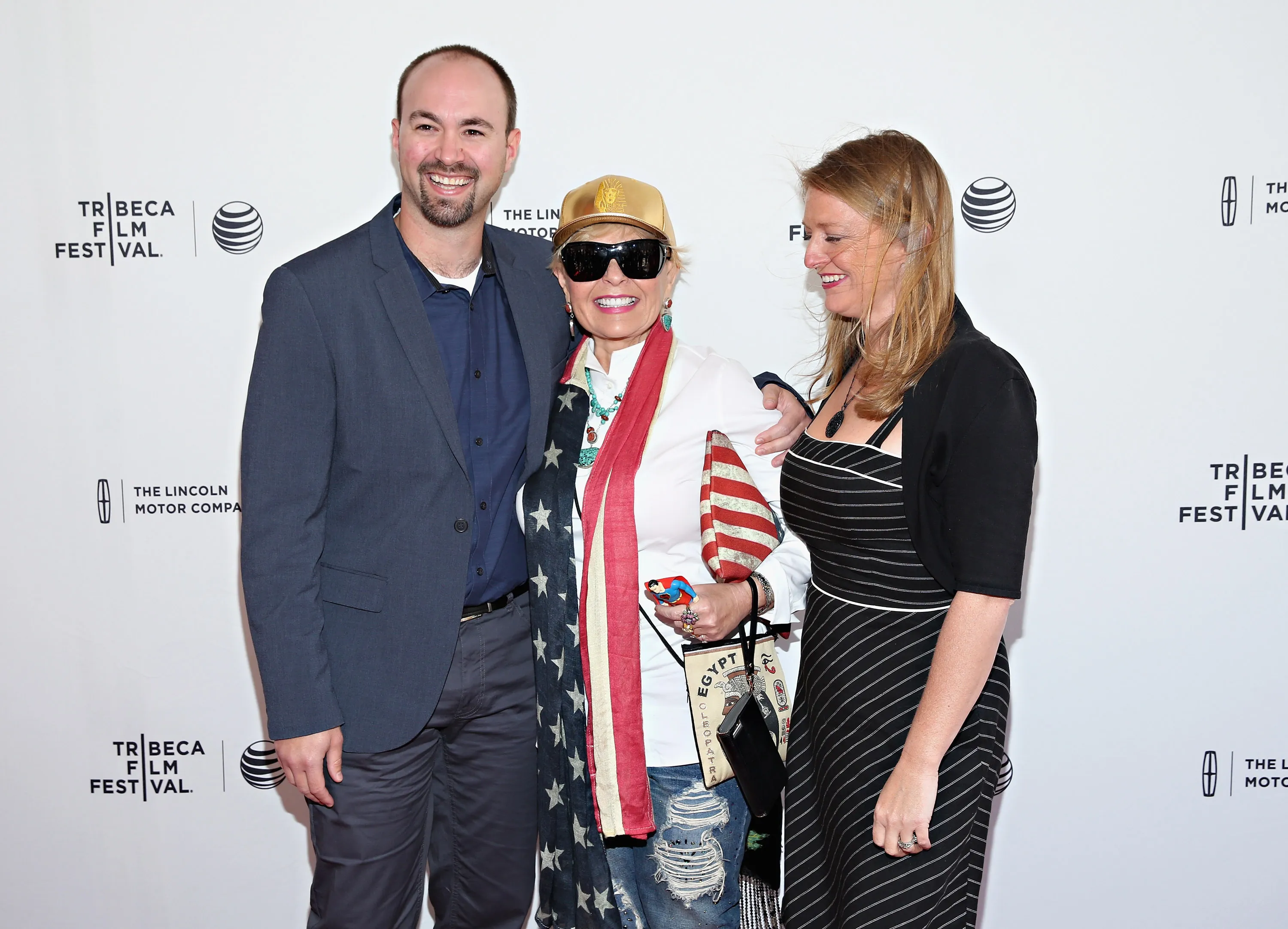 Roseanne Barr and her children Jake Pentland and Brandi Brown pose at the Tribeca Film Festival.