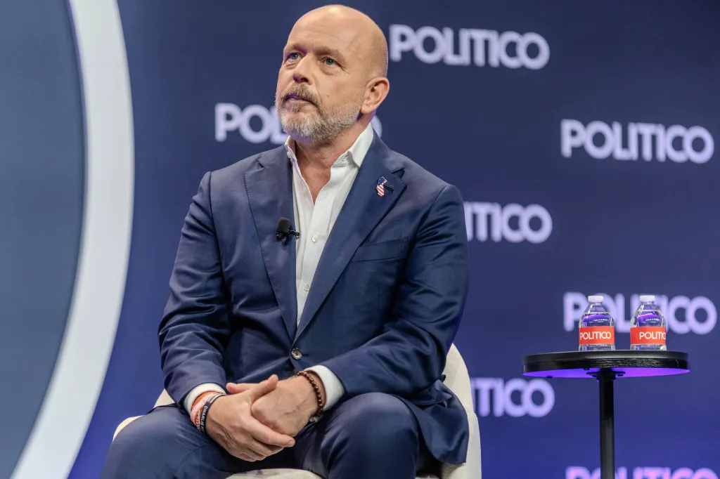 California Republican gubernatorial candidate Steve Hilton speaks at a Politico summit.