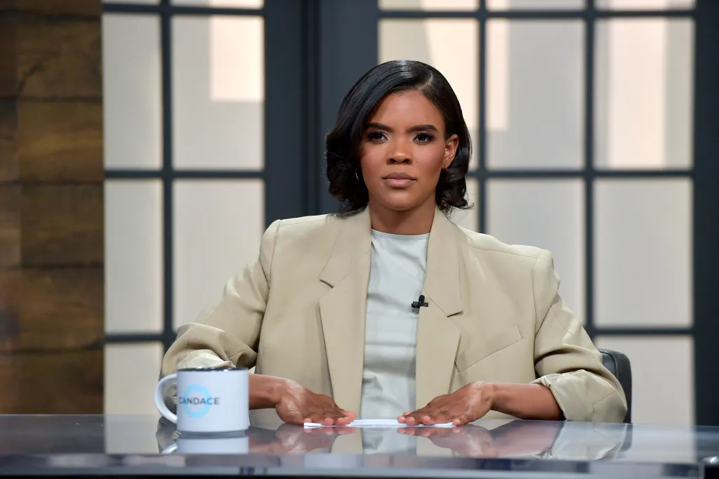 Candace Owens sitting on set for her show 