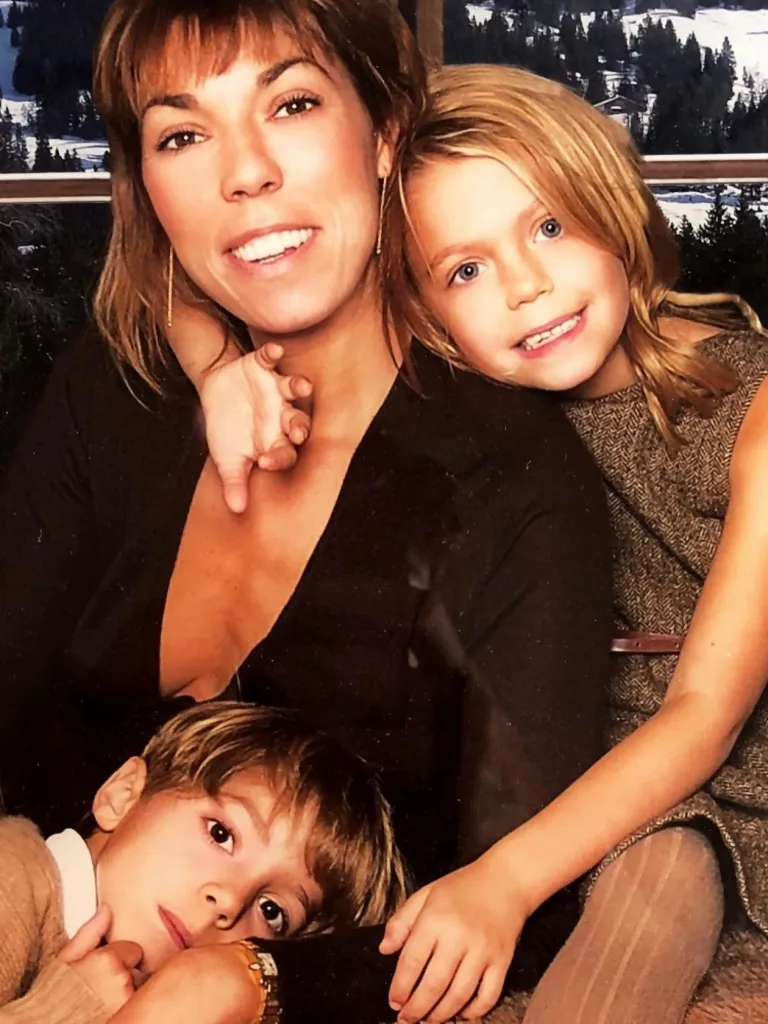 Mathilde Favier with her two young children.