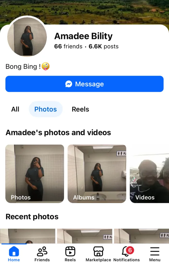 Screenshot of Amadee Bility's Facebook profile.