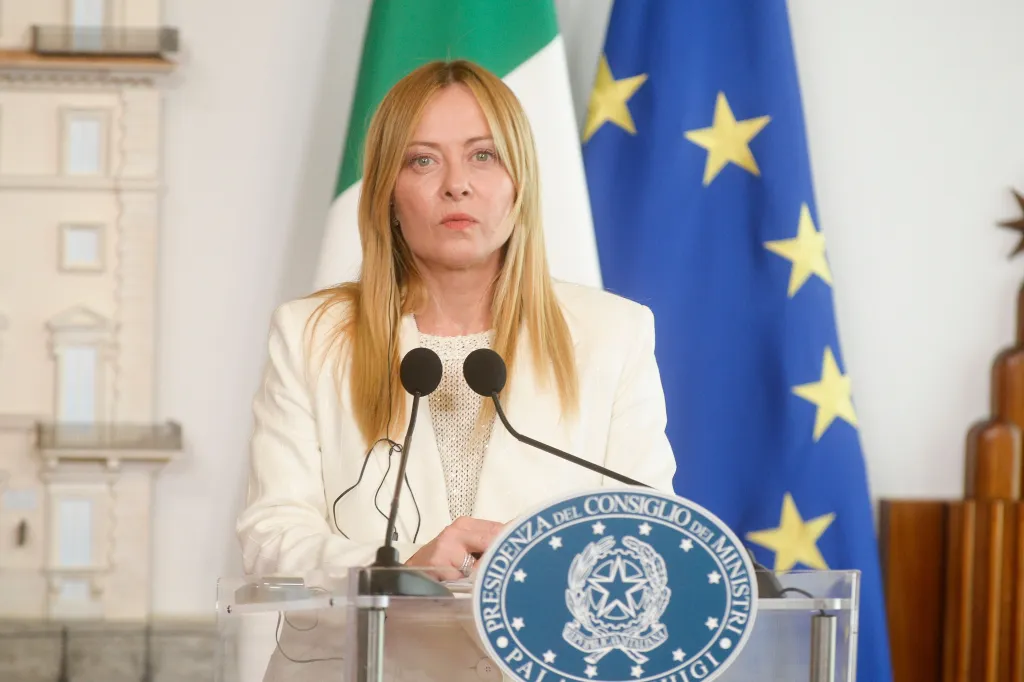 Italian Prime Minister Giorgia Meloni speaks in Rome, Italy, on July 20, 2026.