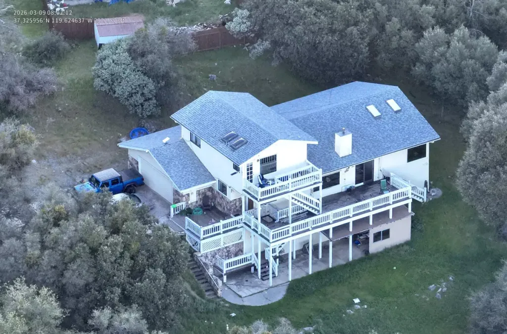 Aerial view of the Oakhurst vacation rental.
